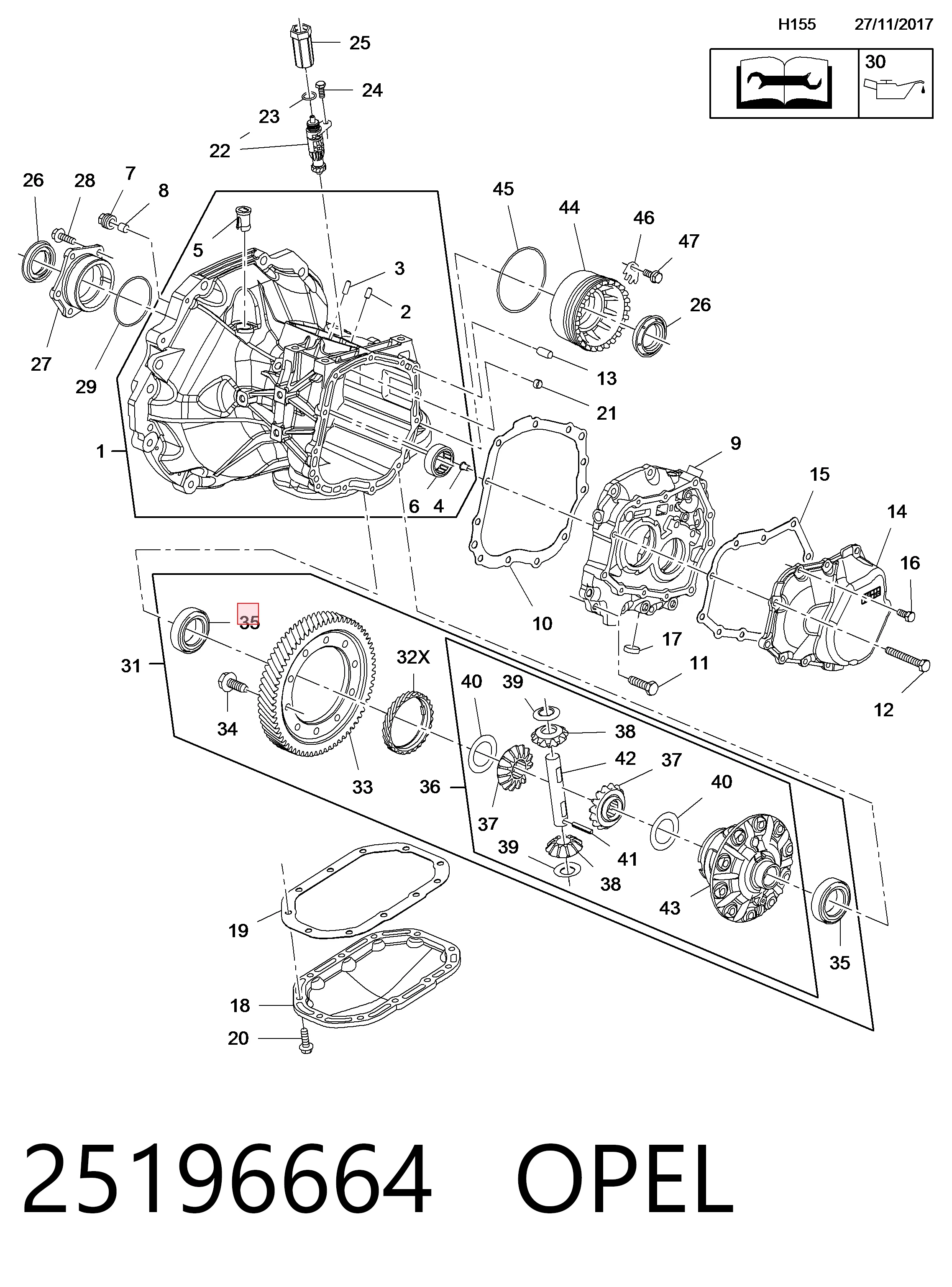 Подшипник дифференциала переднего моста 25196664 Peugeot/Citroen