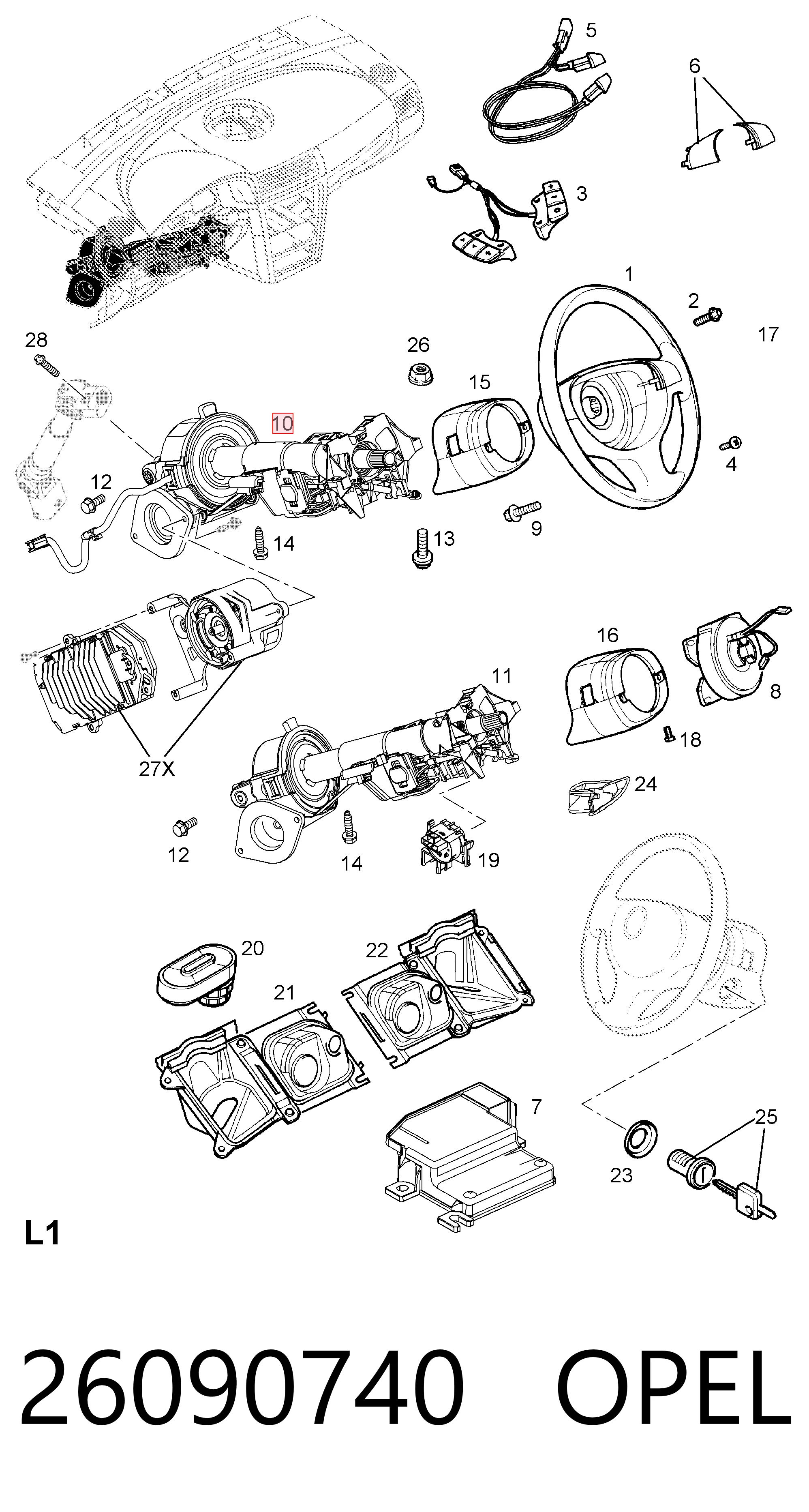 26090740 Opel Колонка рулевого управления
