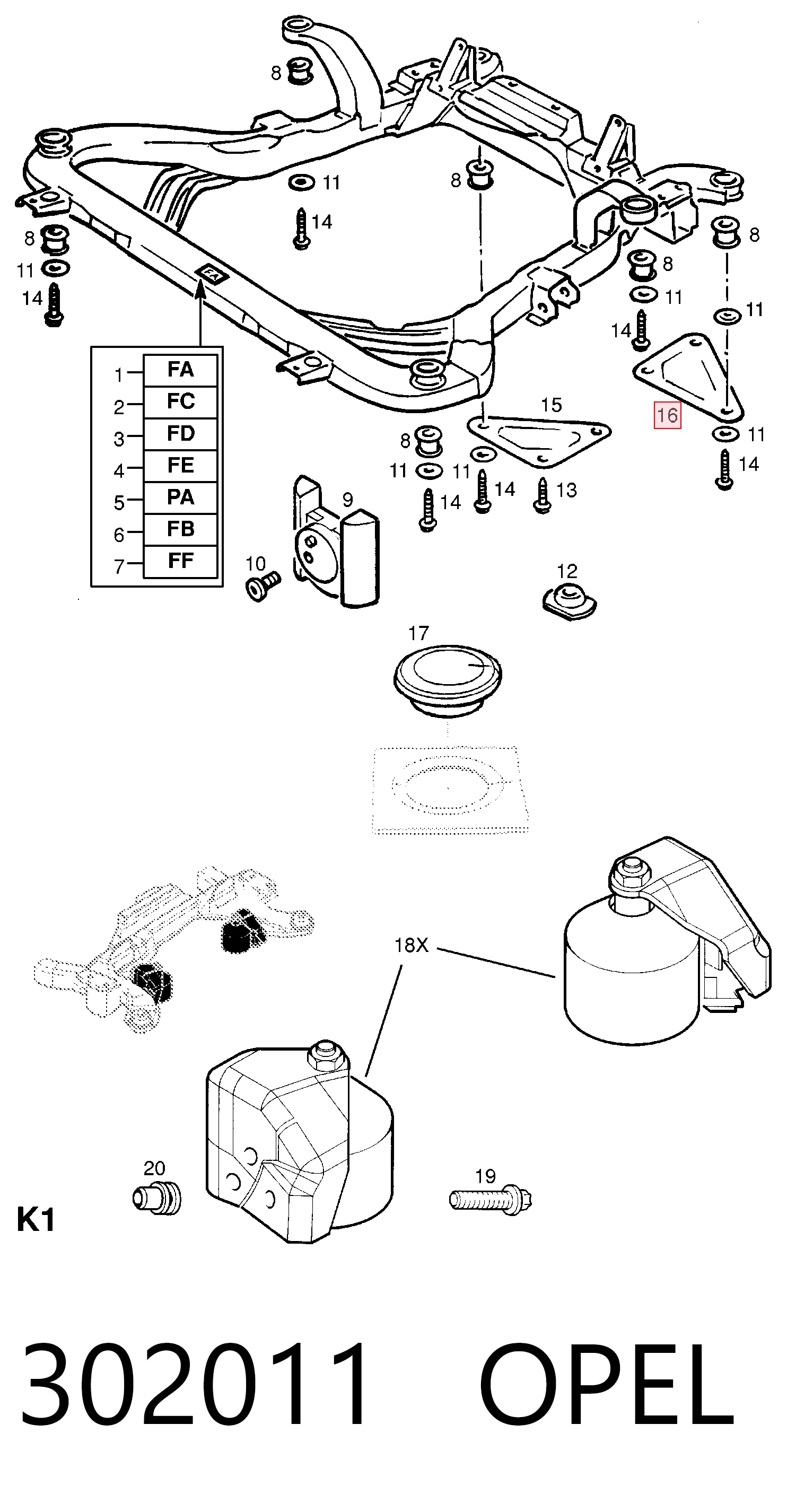 Балка передней подвески General Motors 0302044