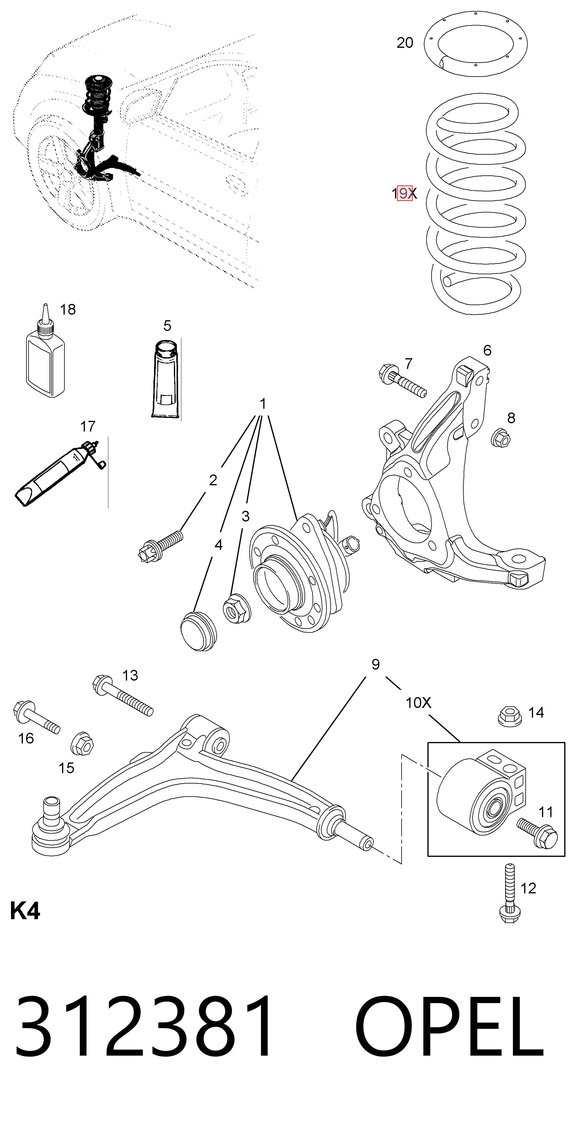 312381 Opel Пружина передней подвески