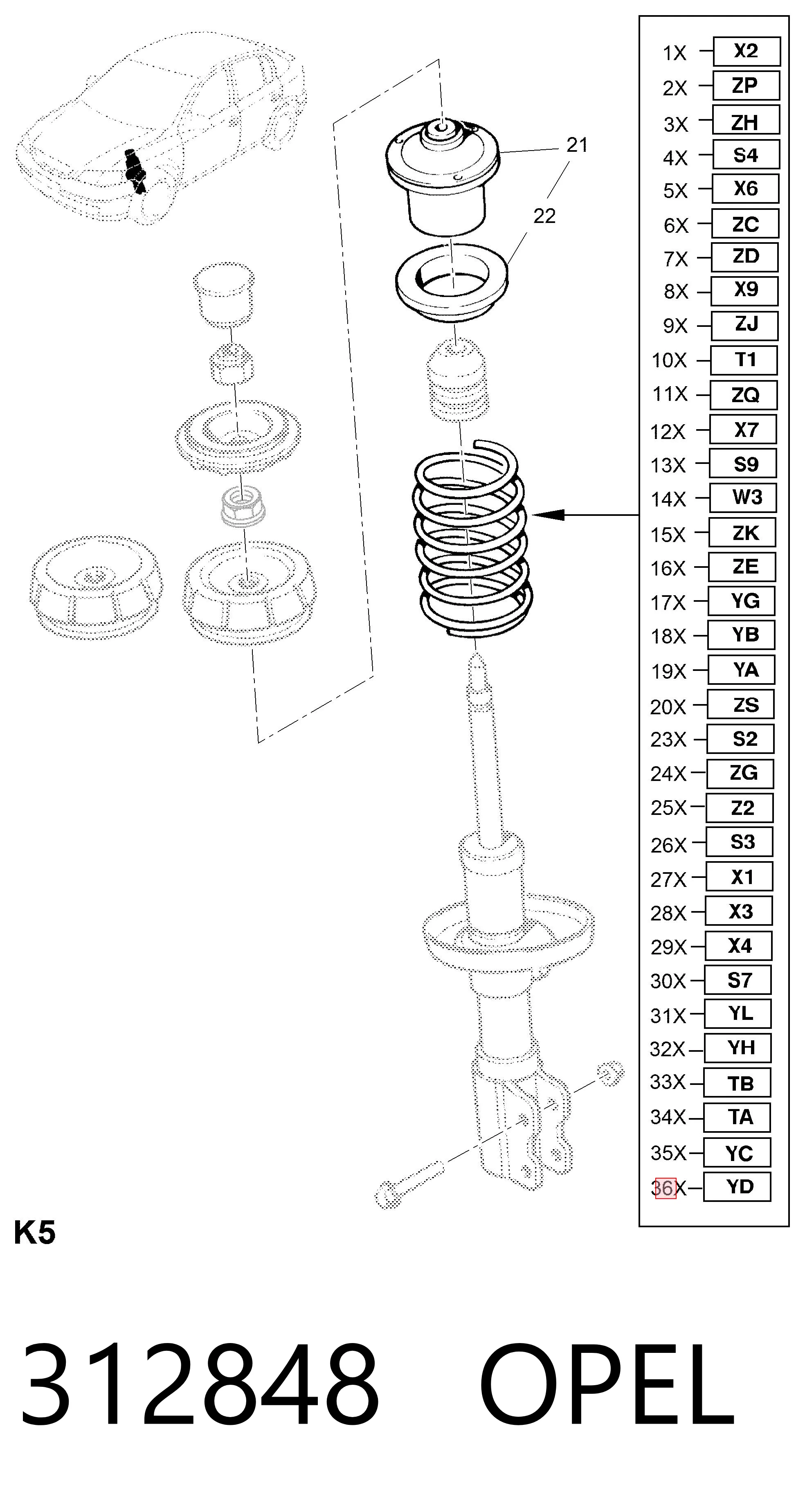 312848 Opel Пружина передней подвески
