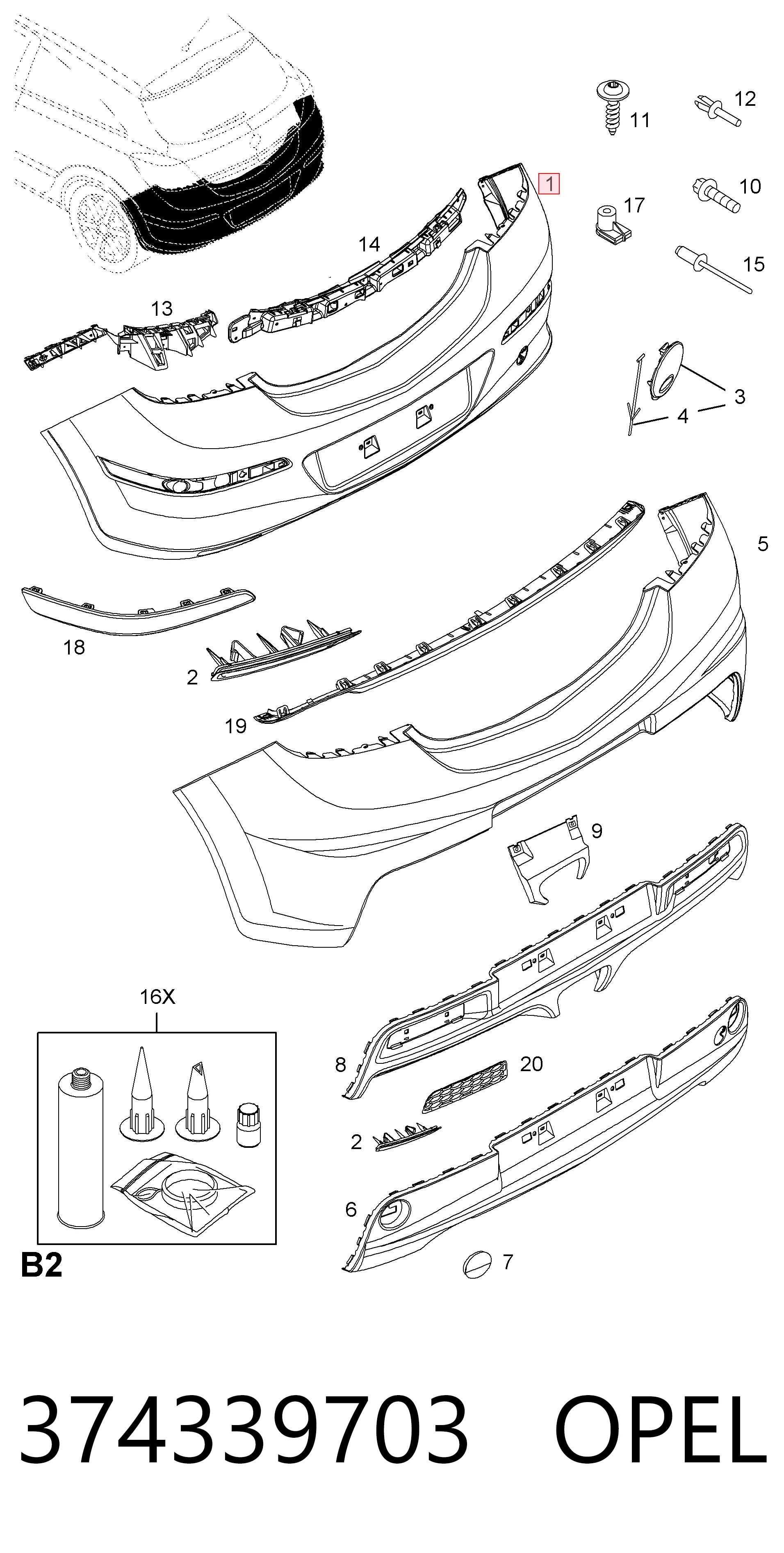 Задний бампер 1404191 General Motors