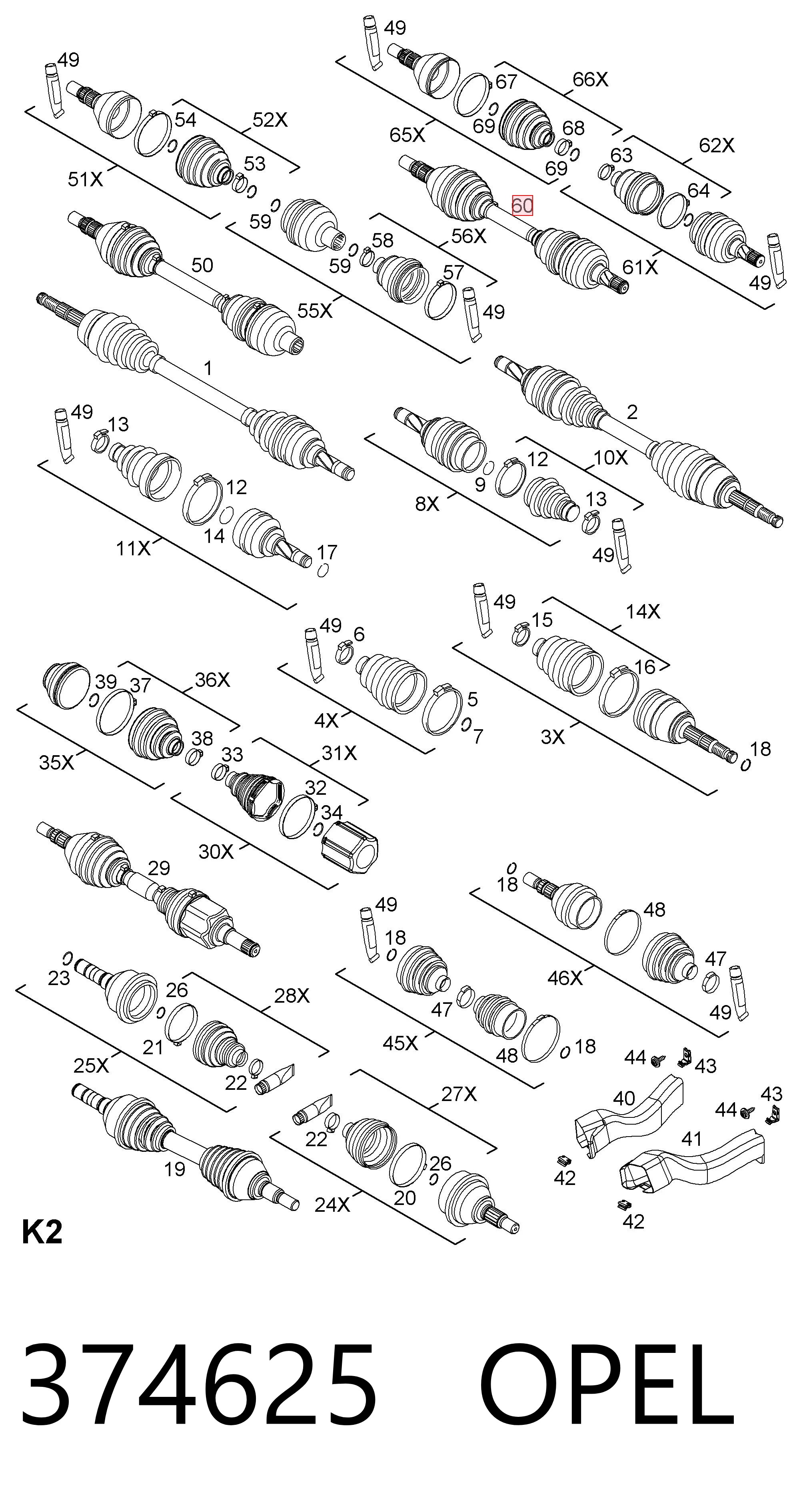374625 Opel Полуось передняя левая