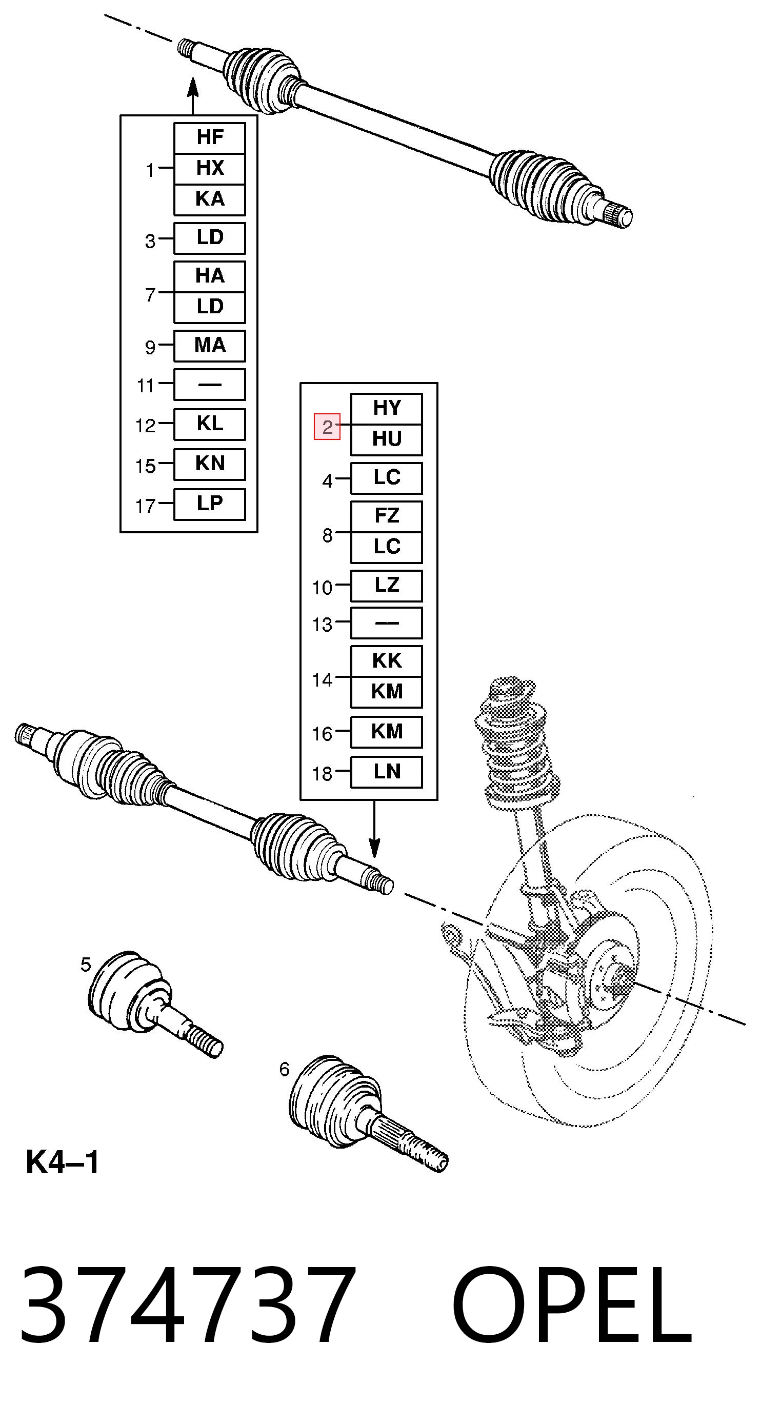 Полуось передняя левая на Opel Astra F 51, 52, F35, M35