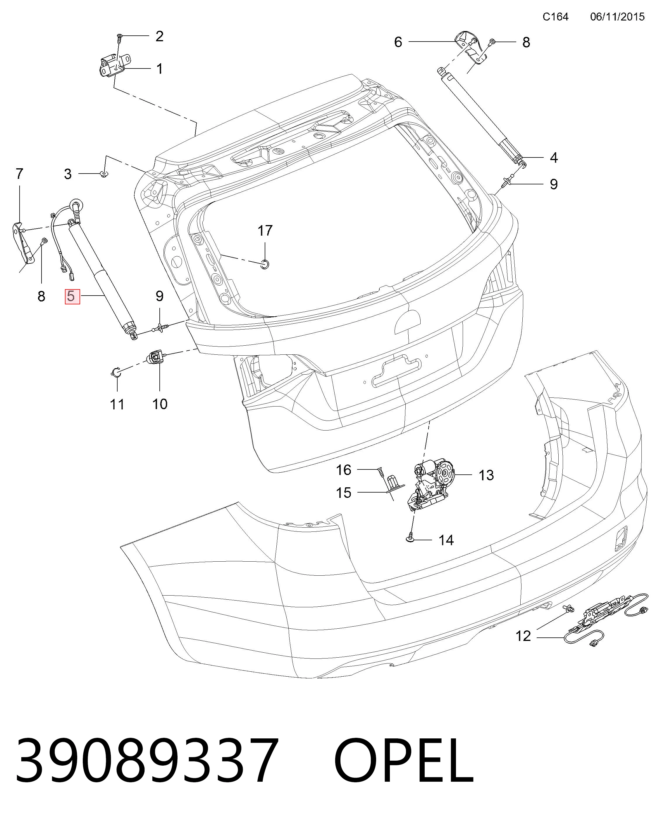 39089337 Opel Амортизатор крышки багажника