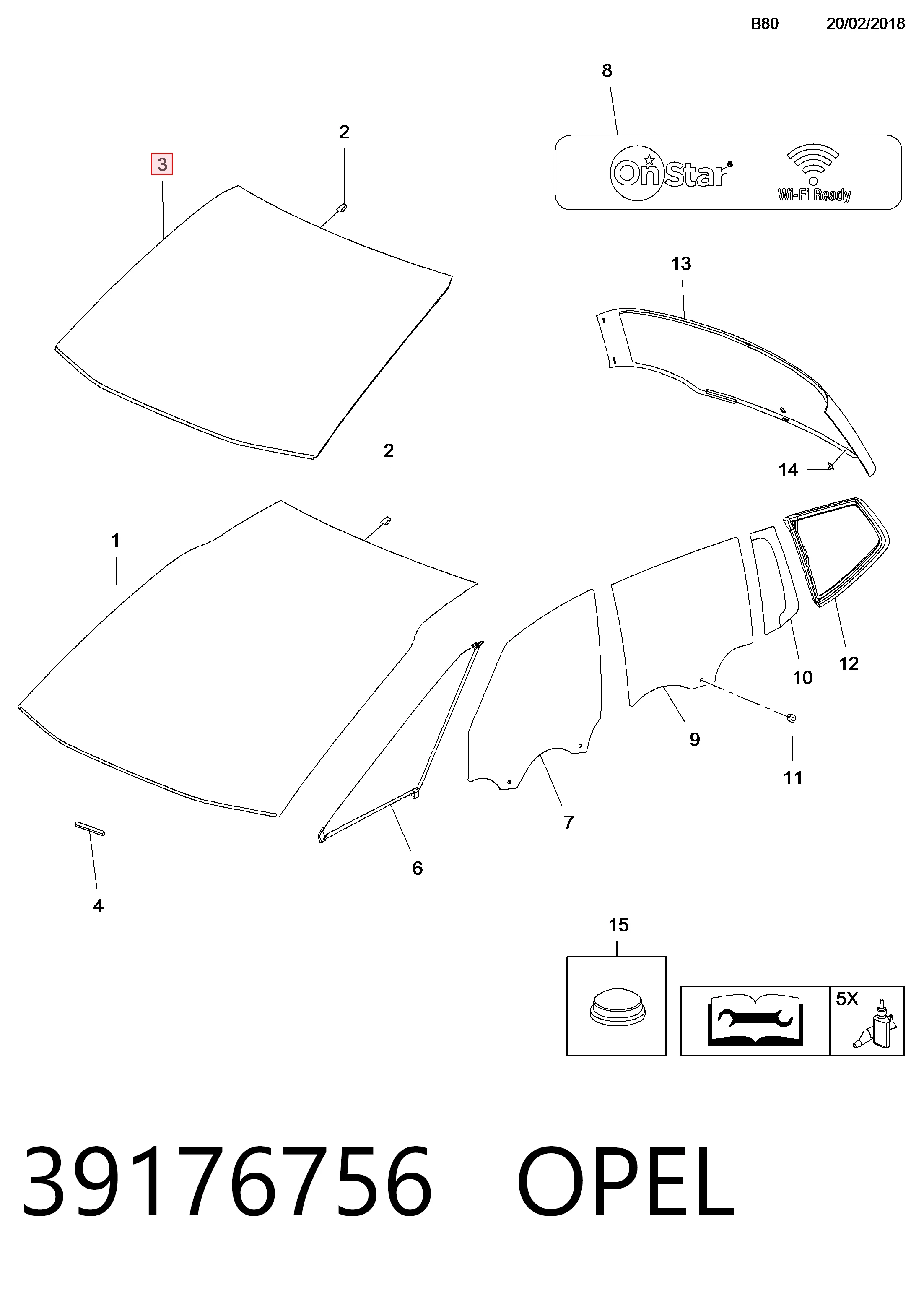 Лобовое стекло 20910678 General Motors