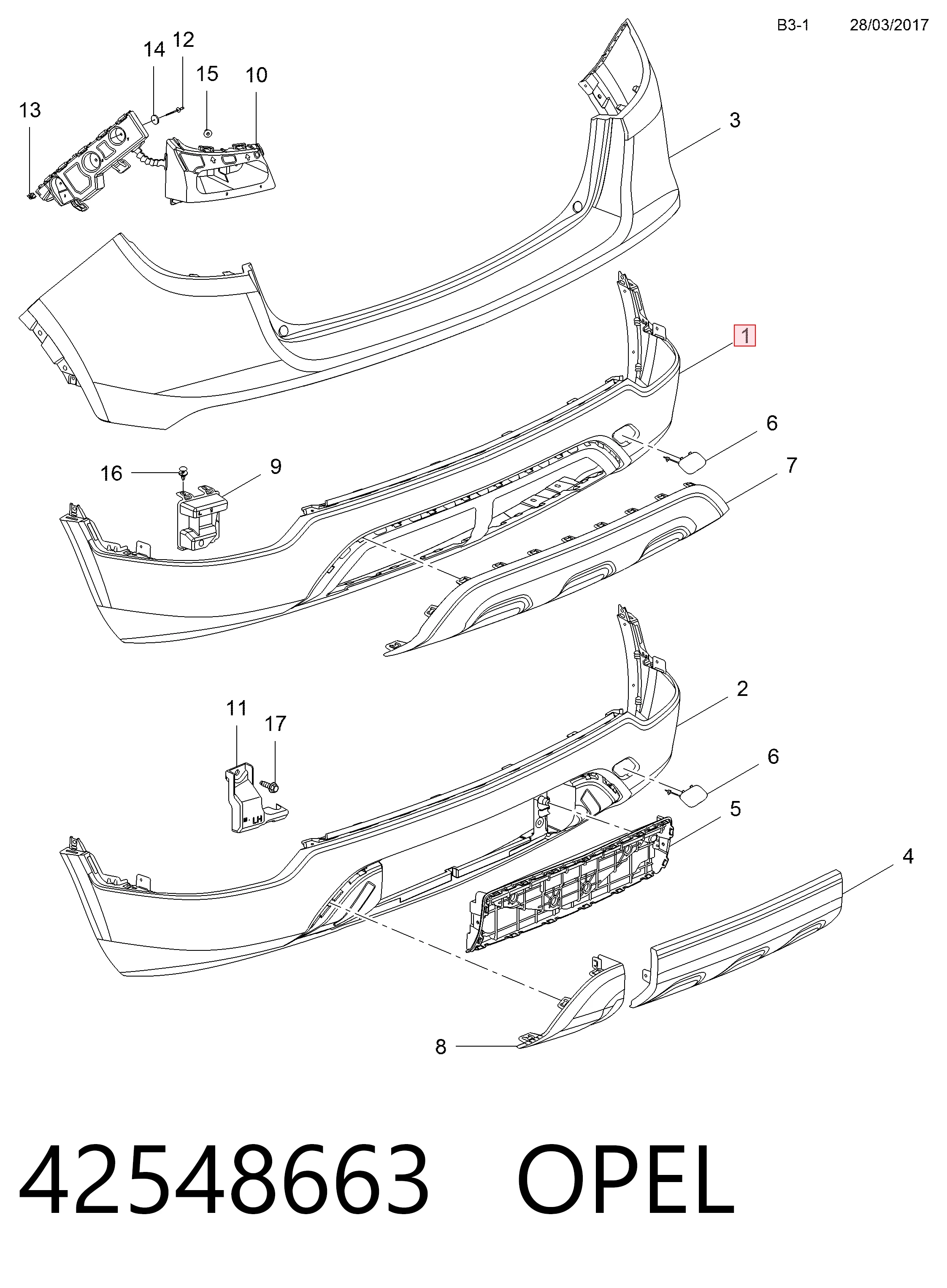 Бампер задний Opel Mokka I внедорожник (J13) (2012 - 2019) цена, от 183.84 USD