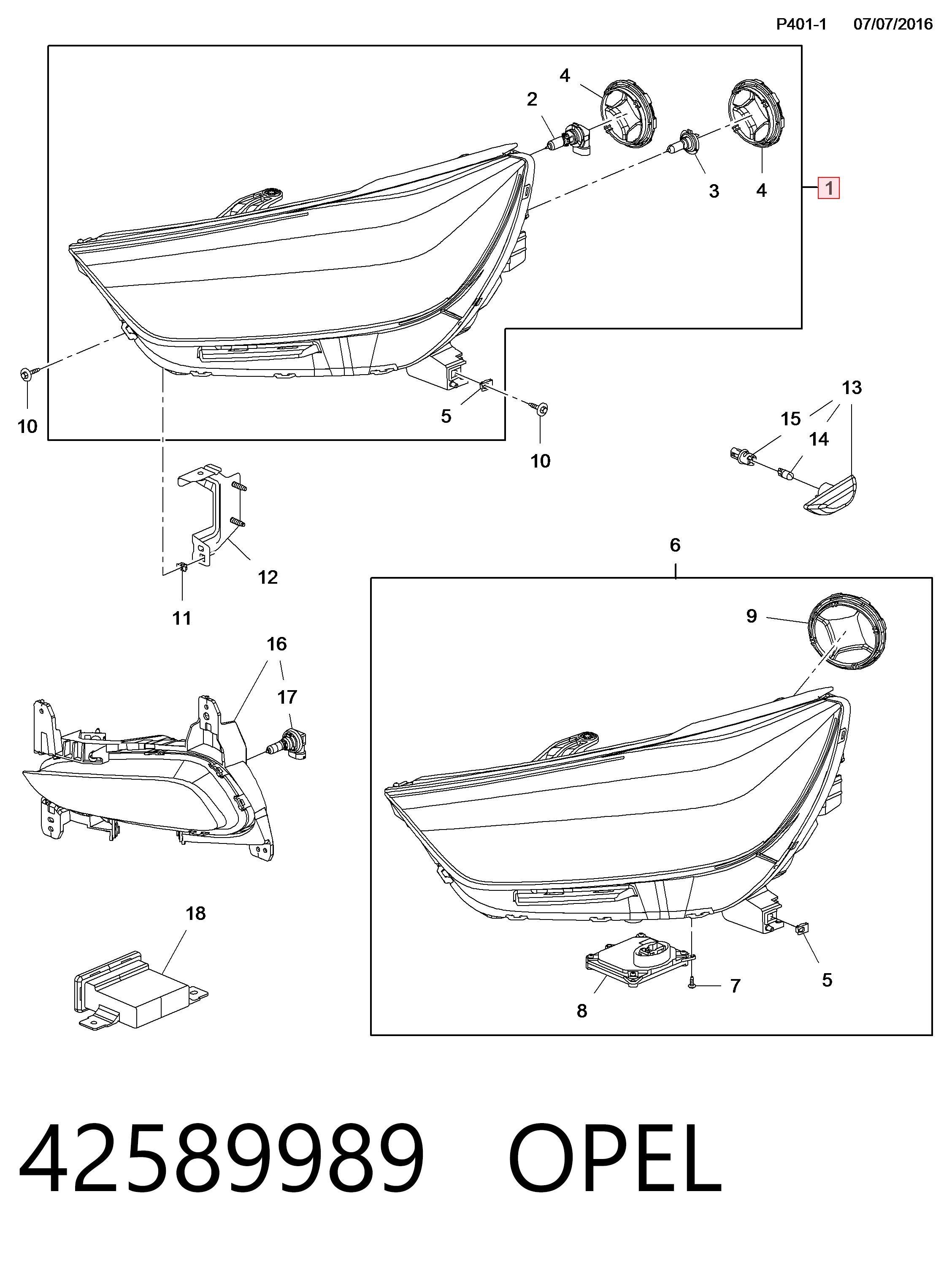 Правая фара 42698952 Peugeot/Citroen