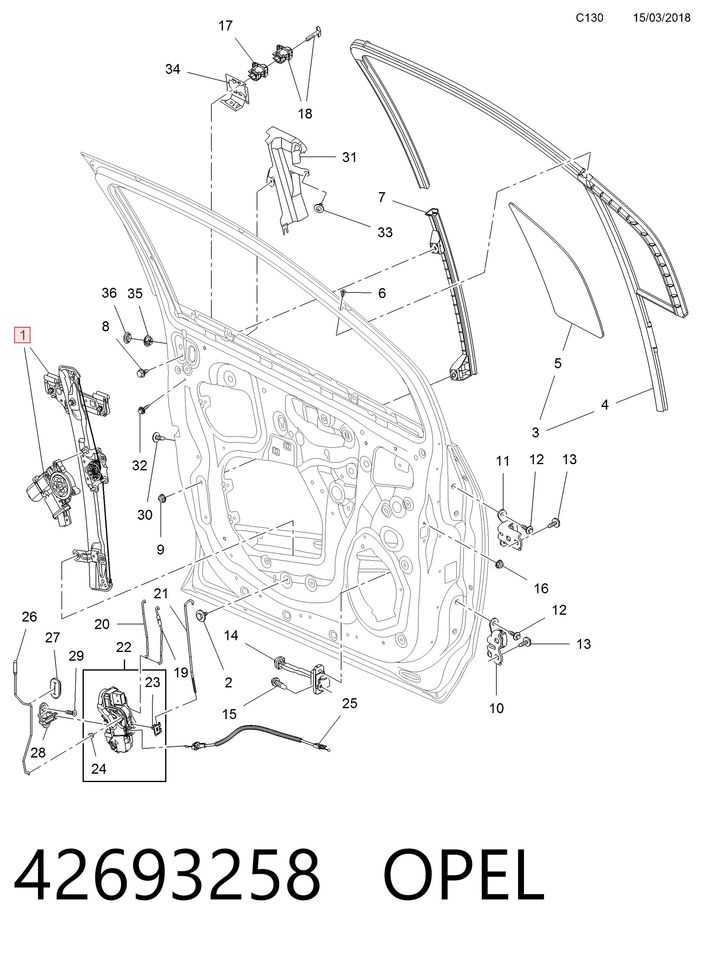 Стеклоподъемник передней правой двери 42693258 Peugeot/Citroen