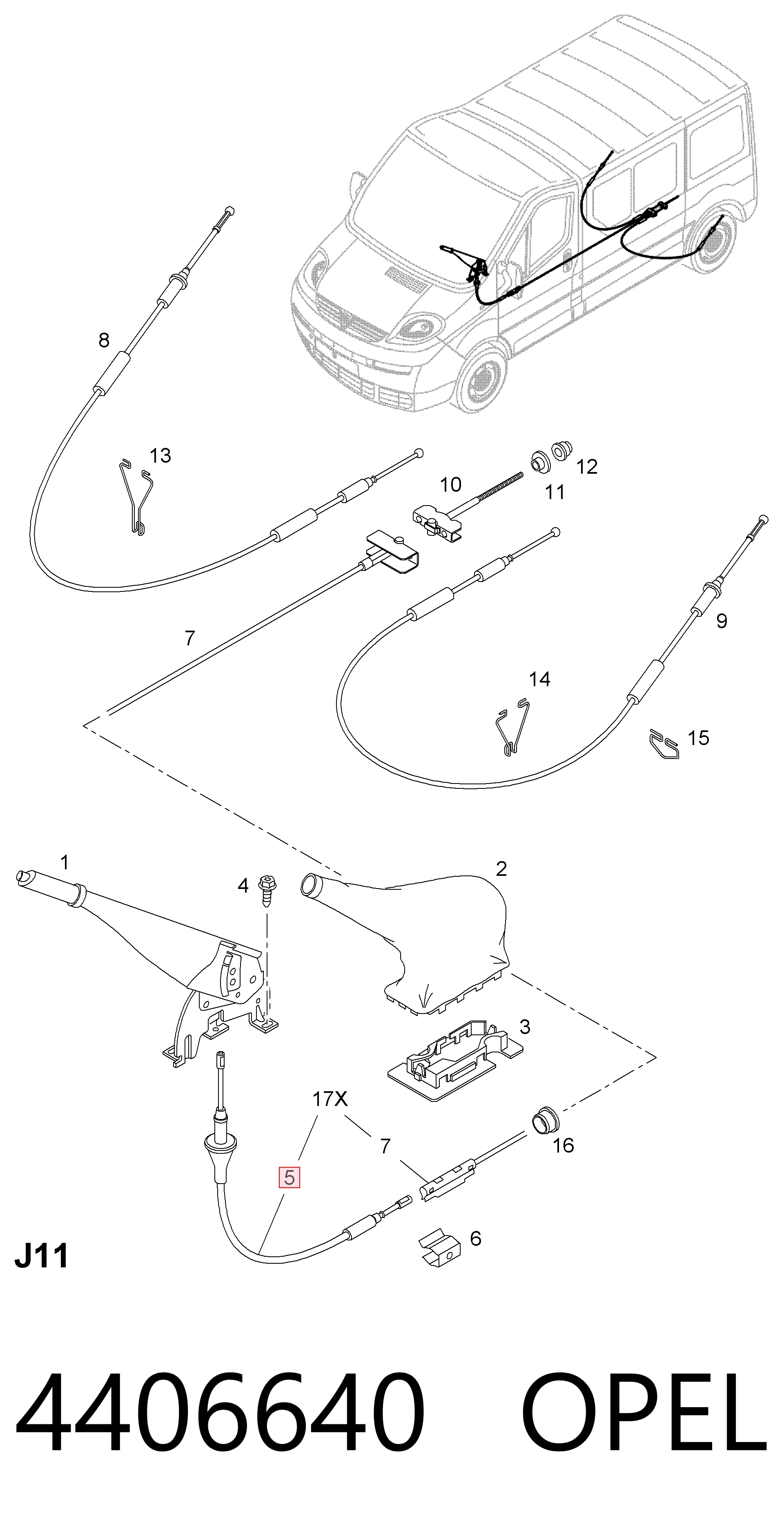 Трос ручника передний Renault (RVI) 365304385R