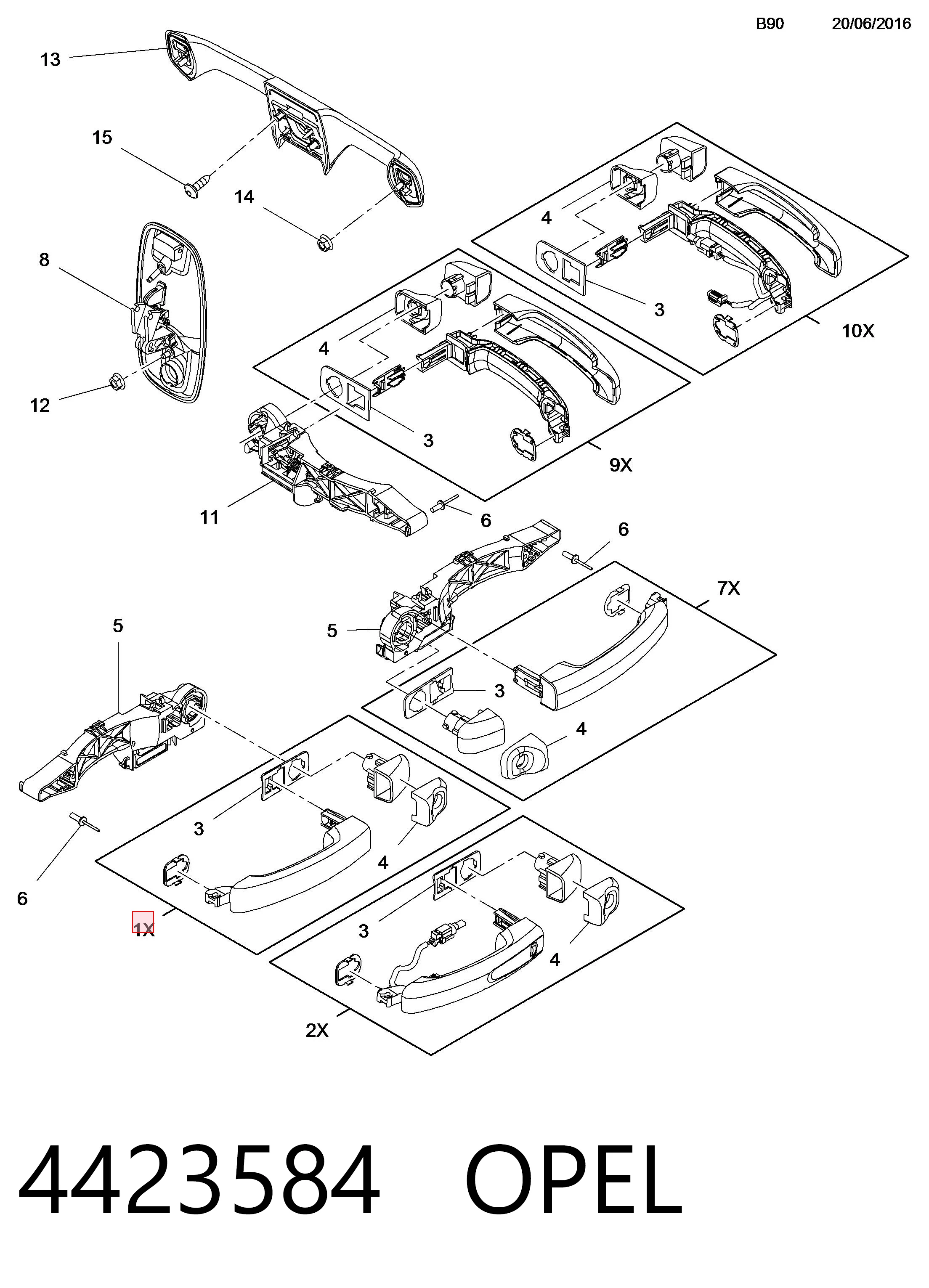4423584 Opel Ручка передней двери, наружная
