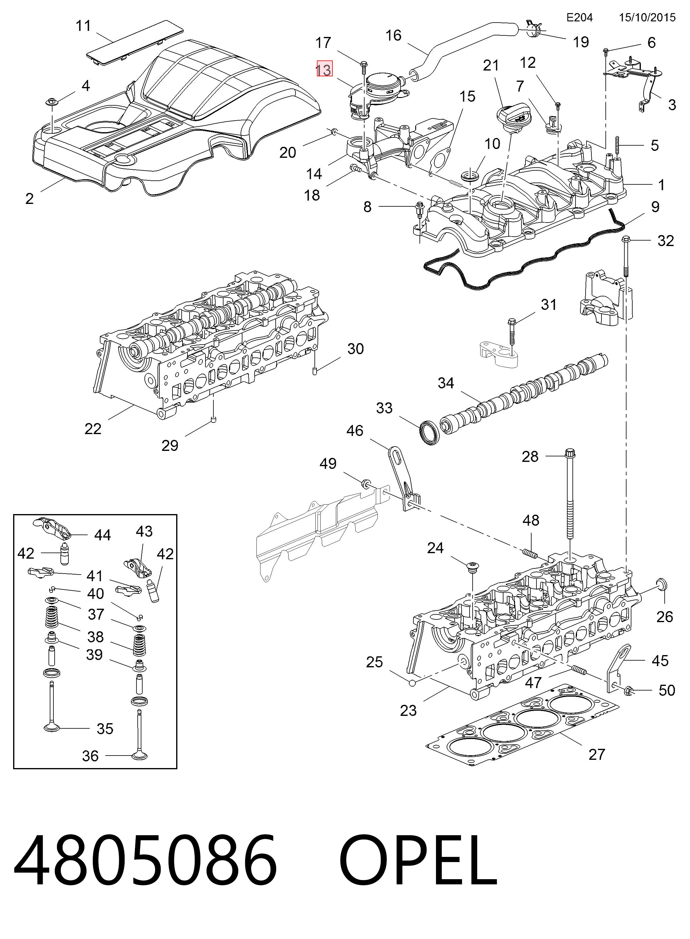 4805086 Opel Клапан PCV вентиляции картера