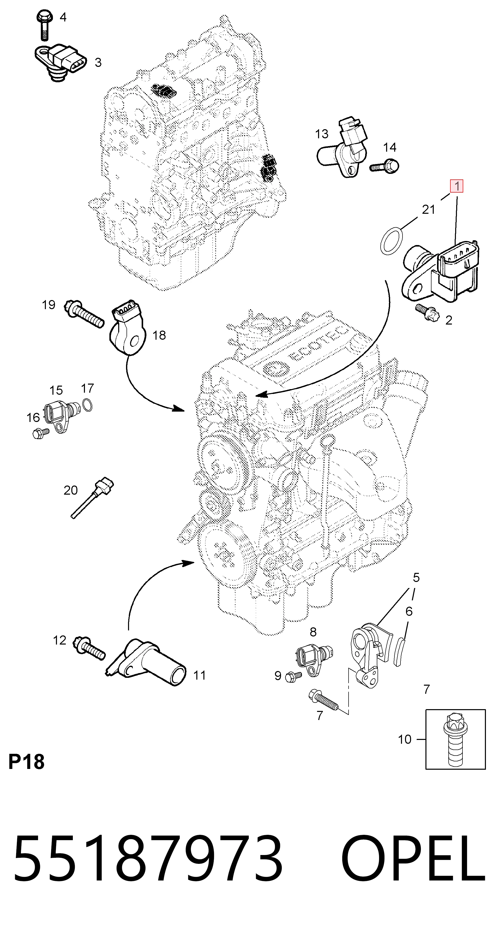 55187973 Opel Датчик распределительного вала