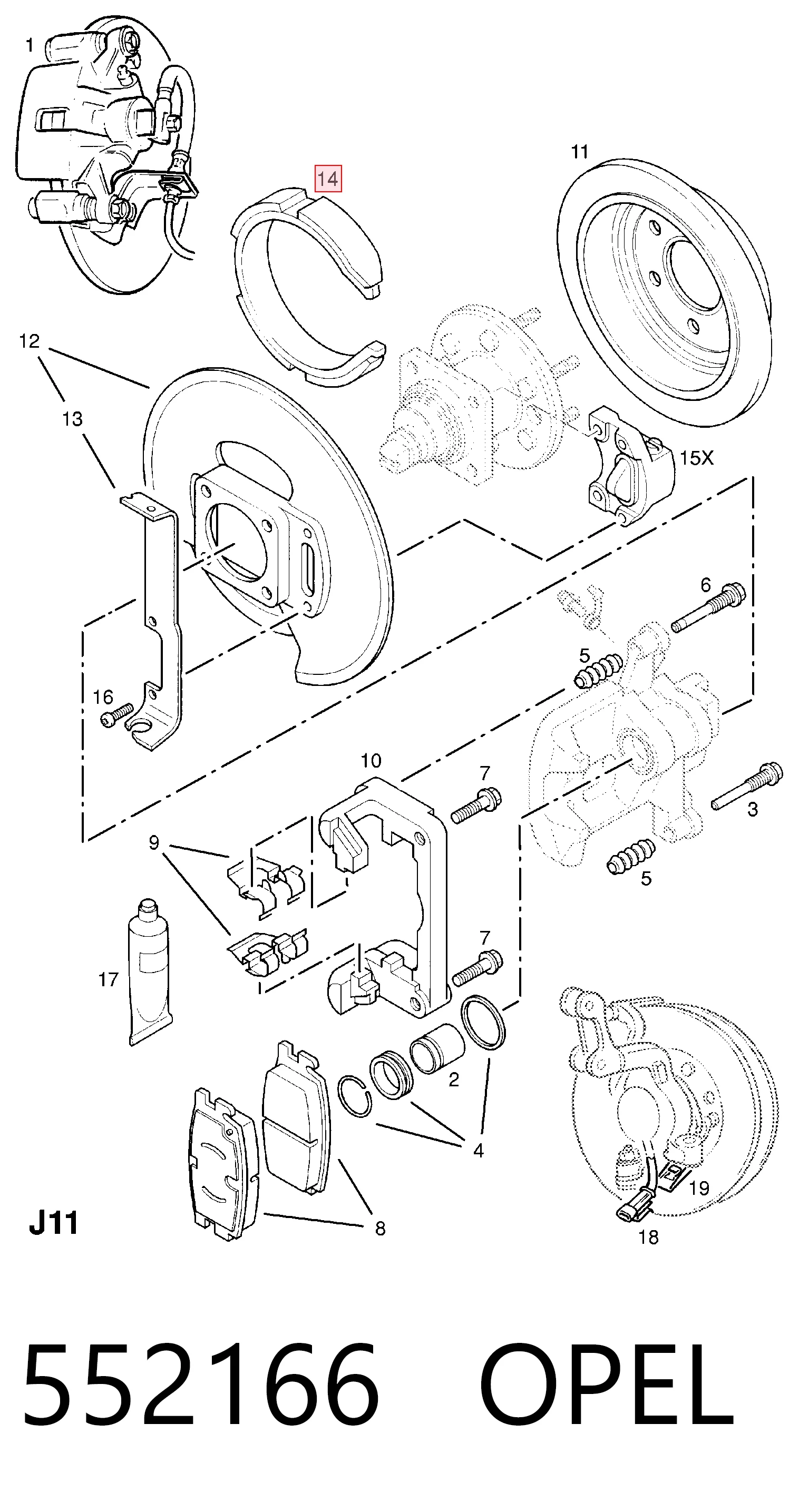 552166 Opel Тормозные колодки ручника