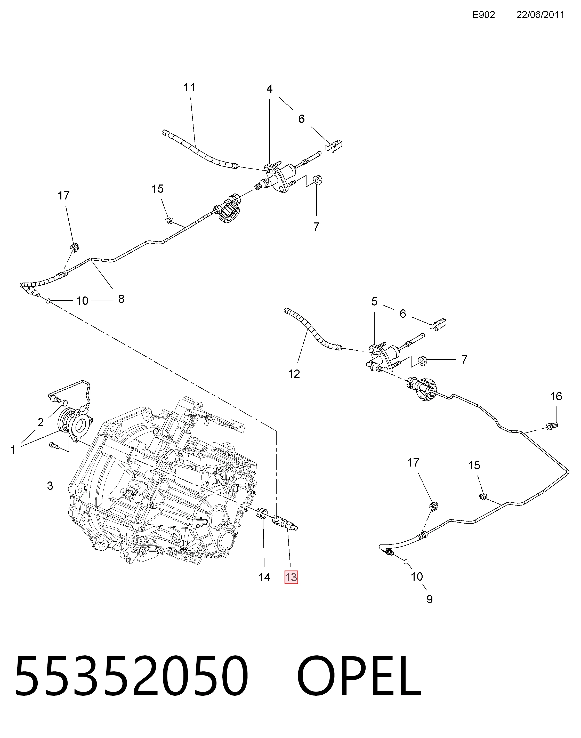 55352050 Opel Тройник трубки сцепления
