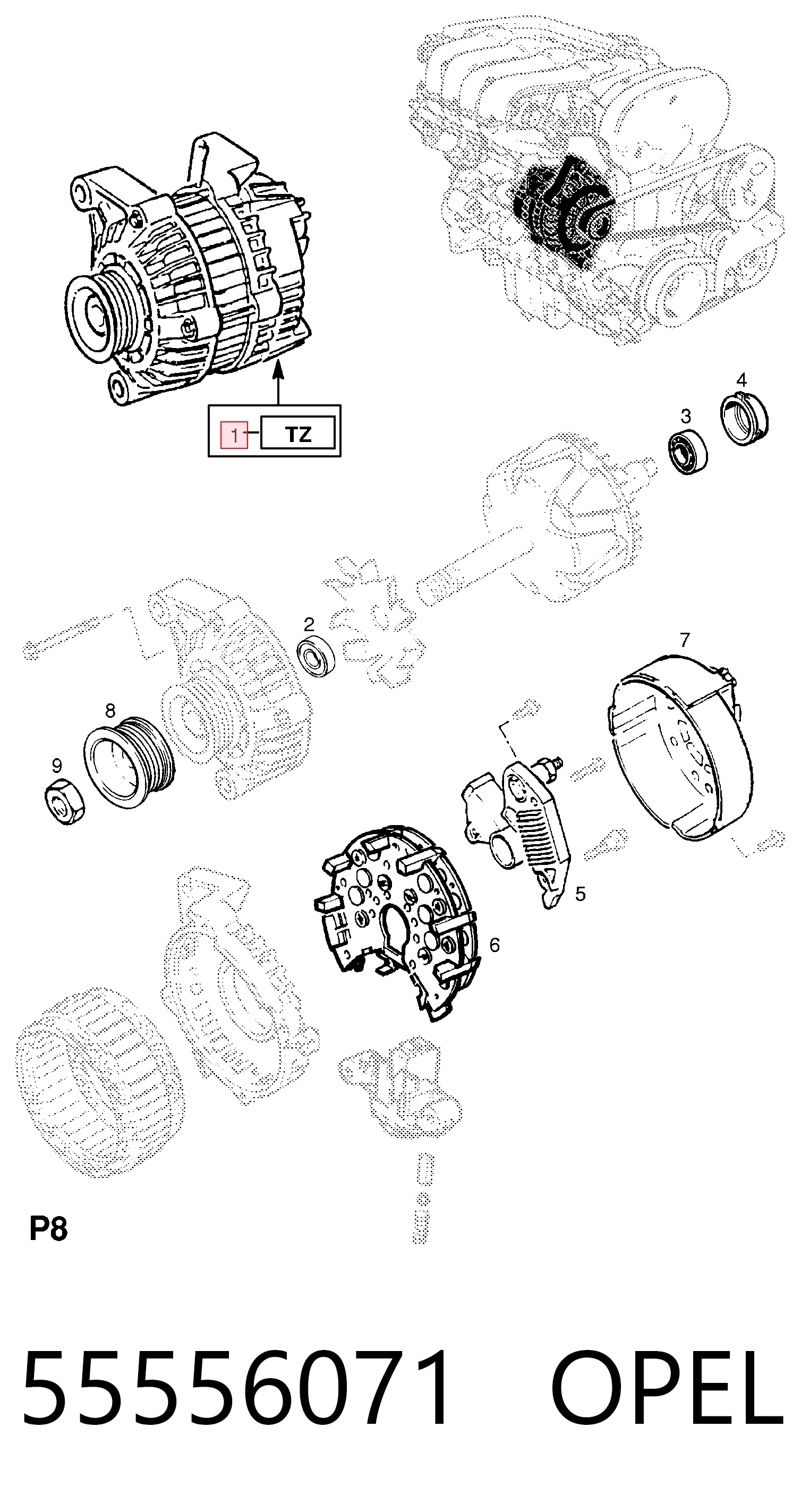 55556071 Opel Генератор автомобильный