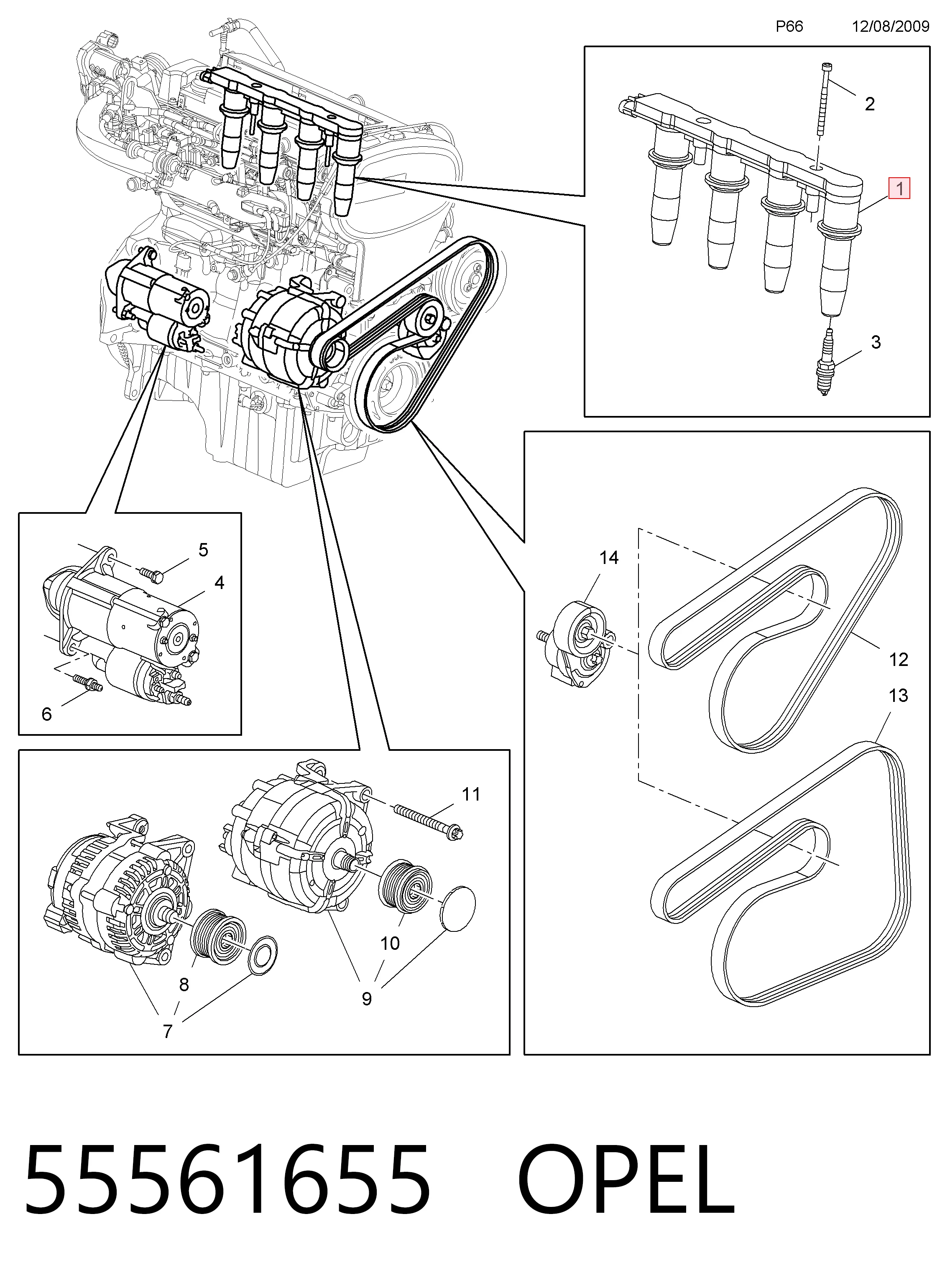 55561655 Opel Катушка зажигания