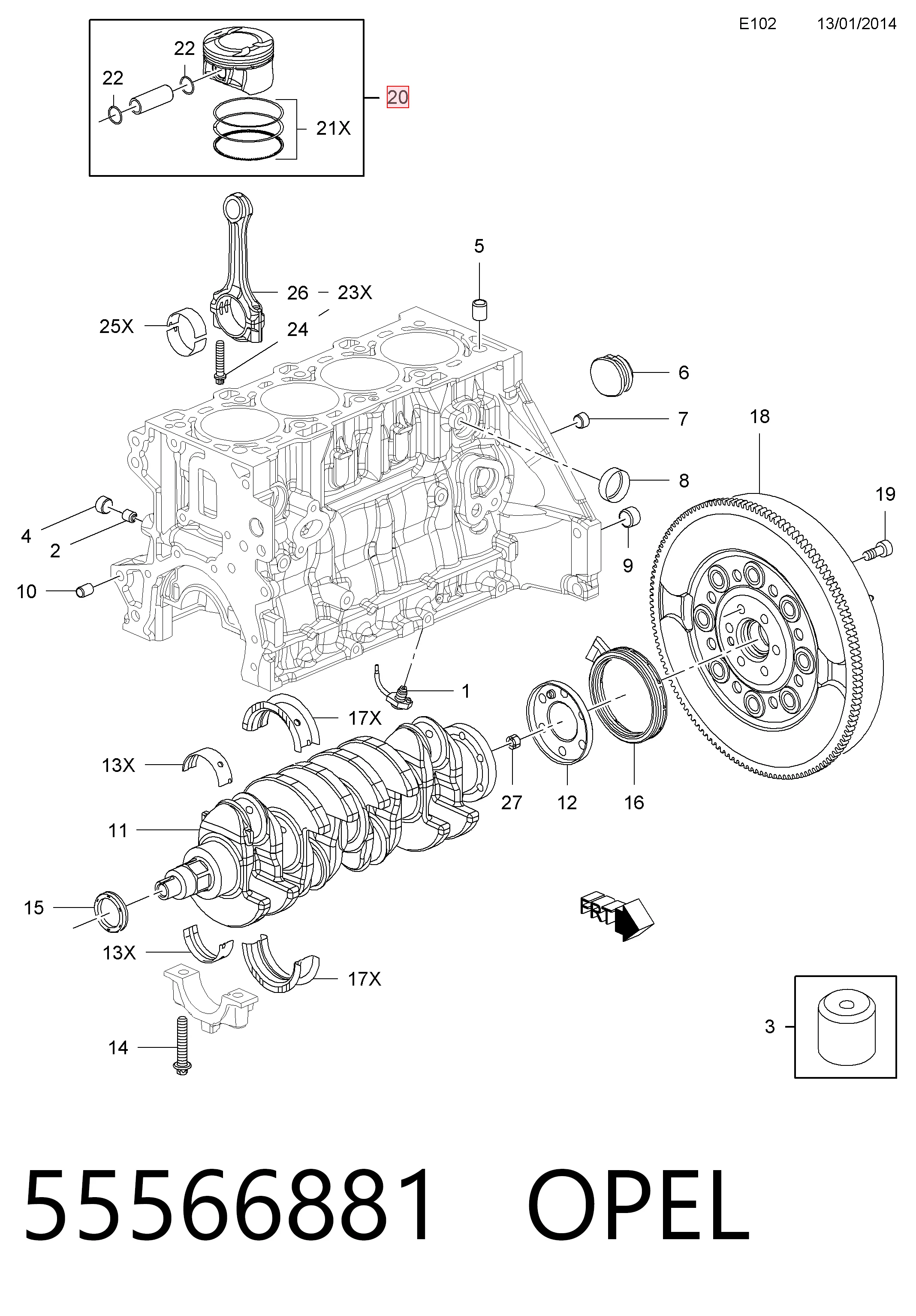  Поршень на 1 цилиндр Opel Mokka 1