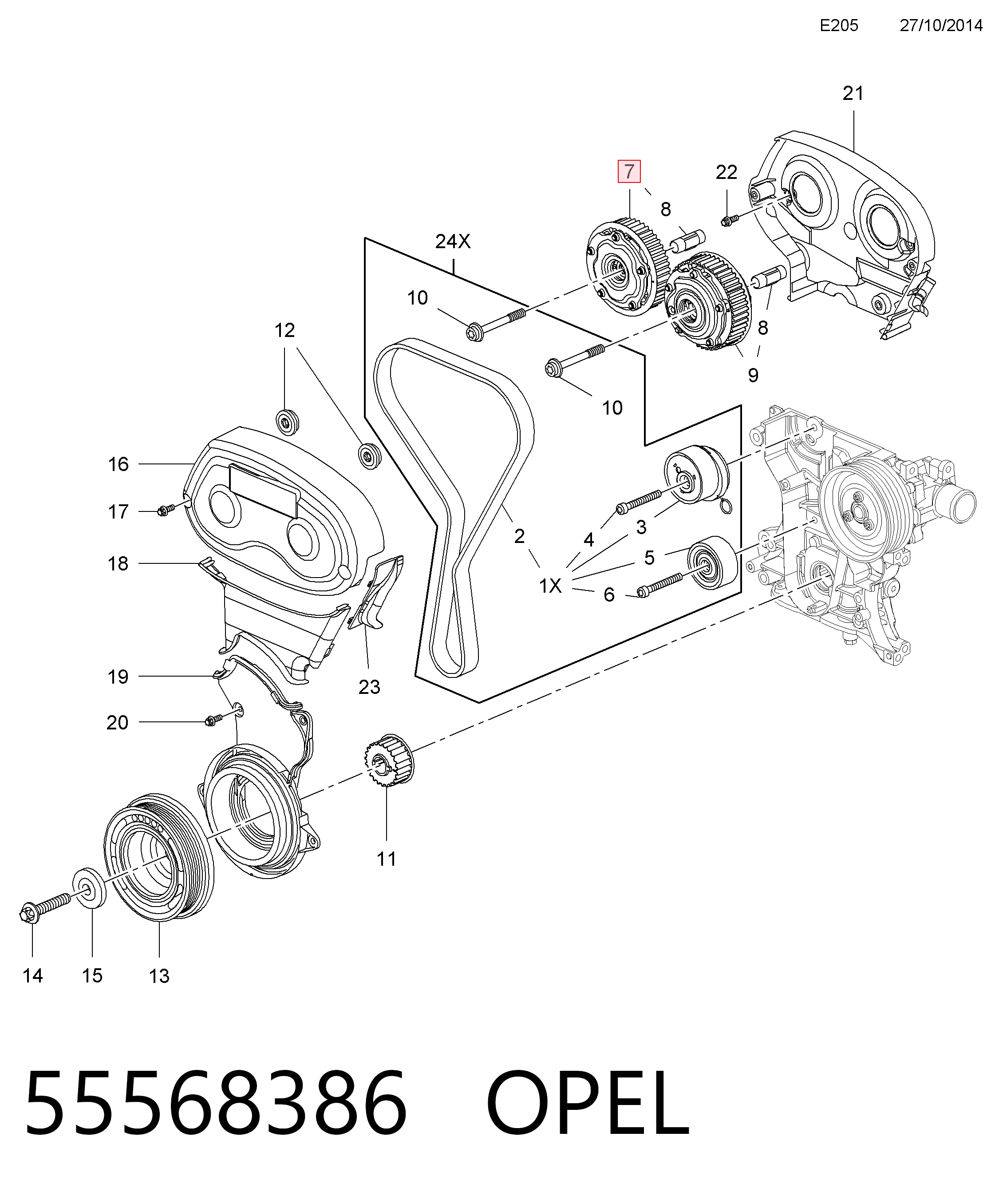 55568386 Opel Звездочка шестерня распредвала двигателя выпускного