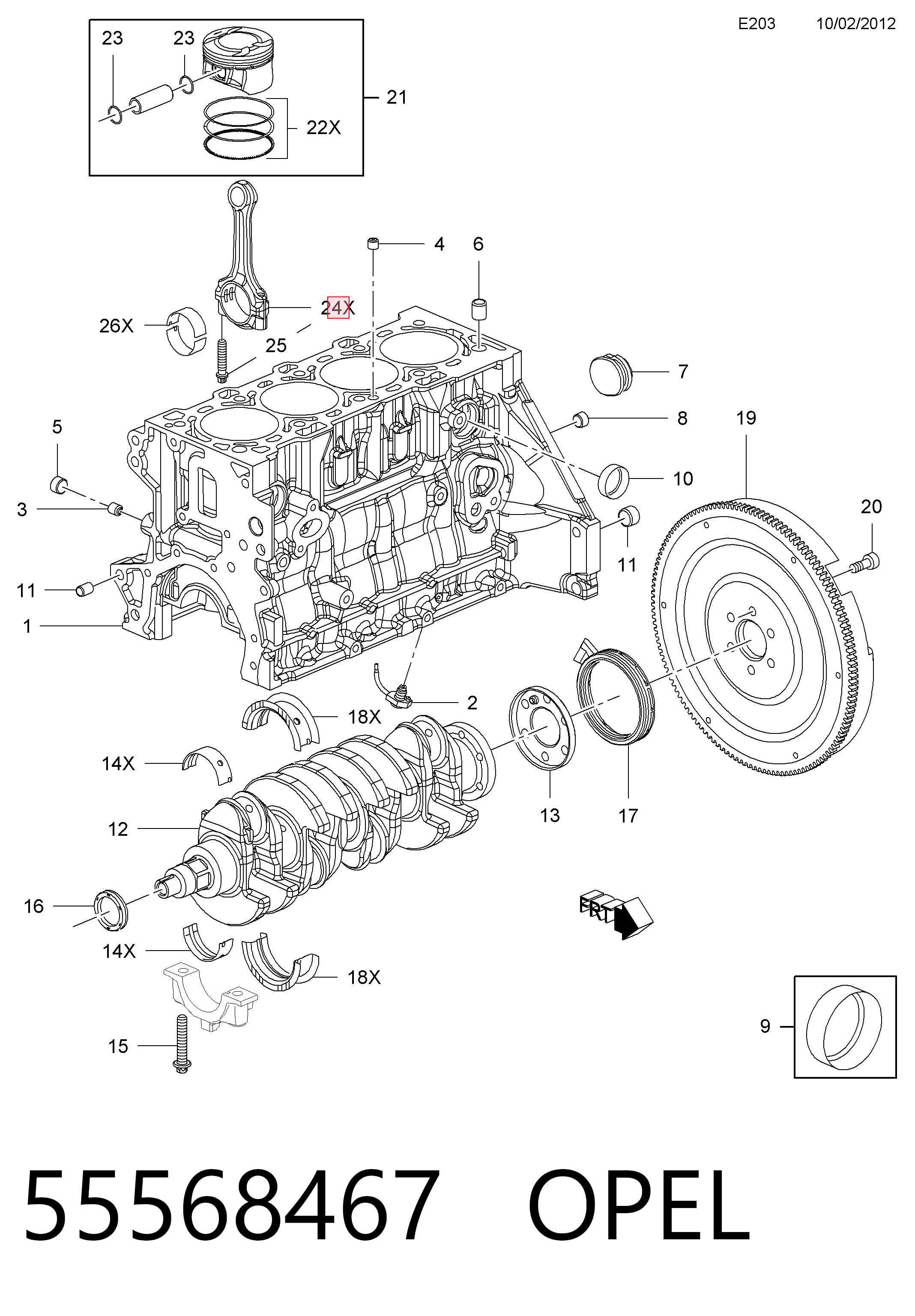 Купить 55568465 Peugeot/Citroen Шатун поршня двигателя