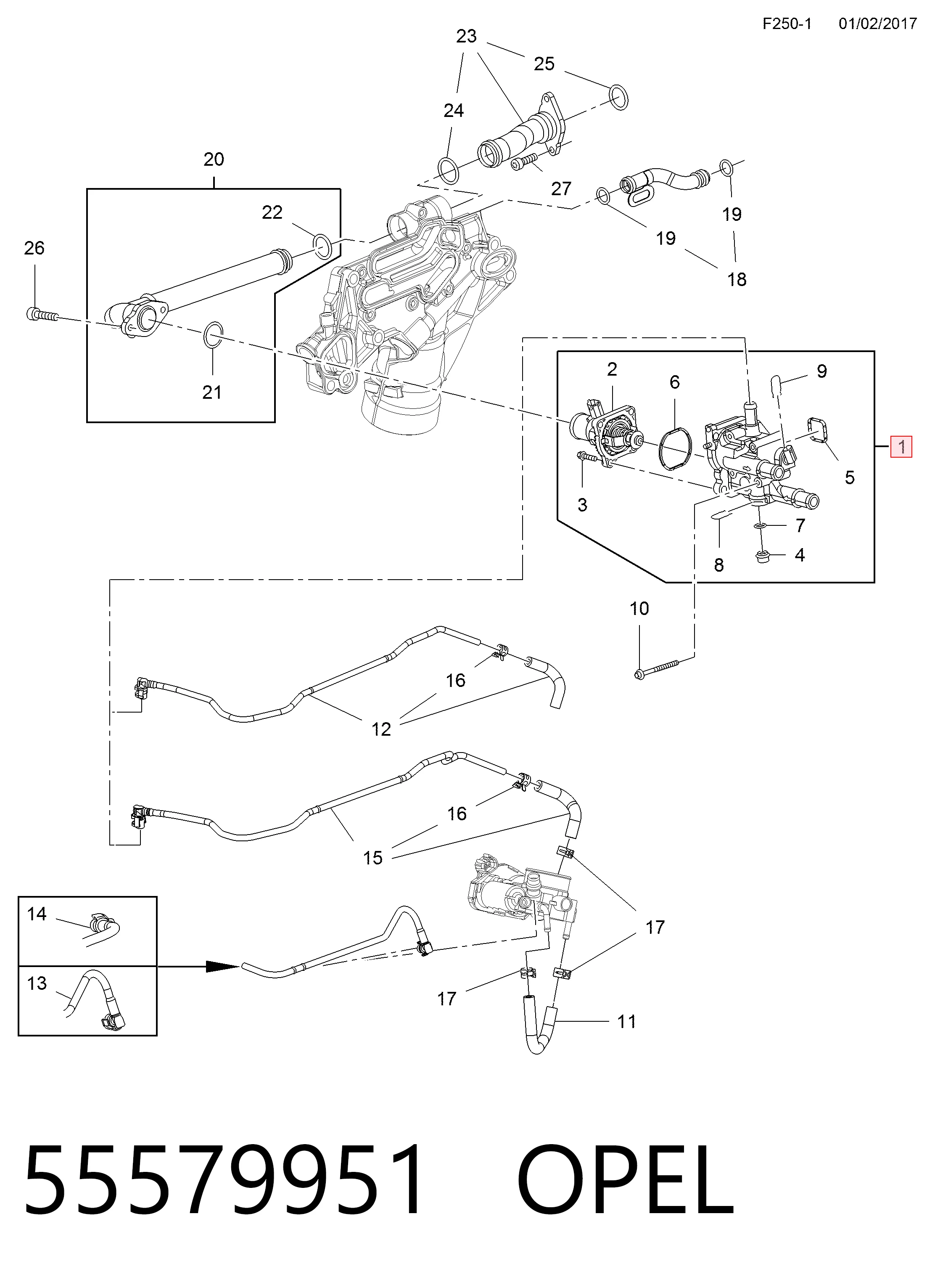 55579951 Opel Корпус термостата в сборе