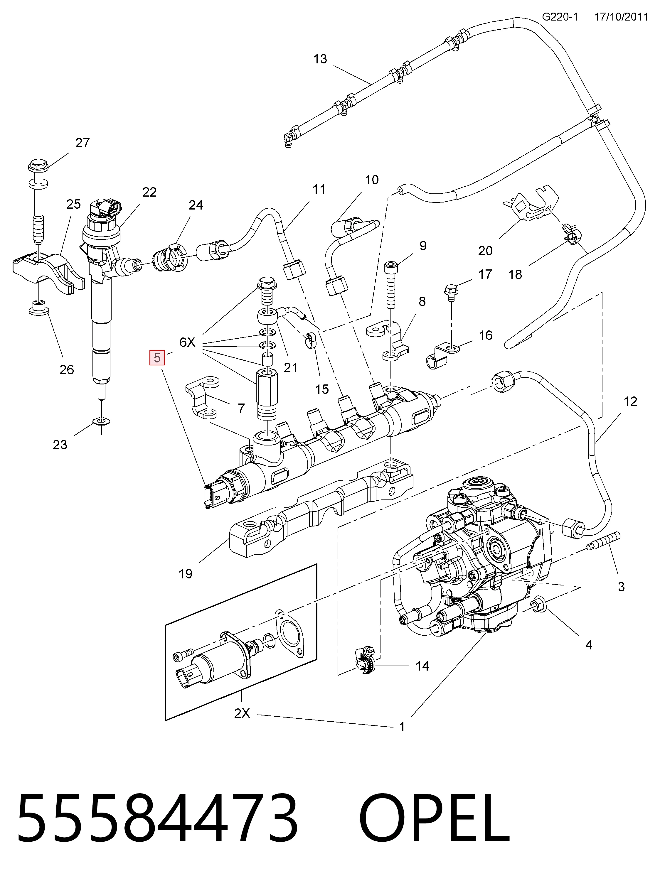 55584473 Opel Распределитель топлива (рампа)