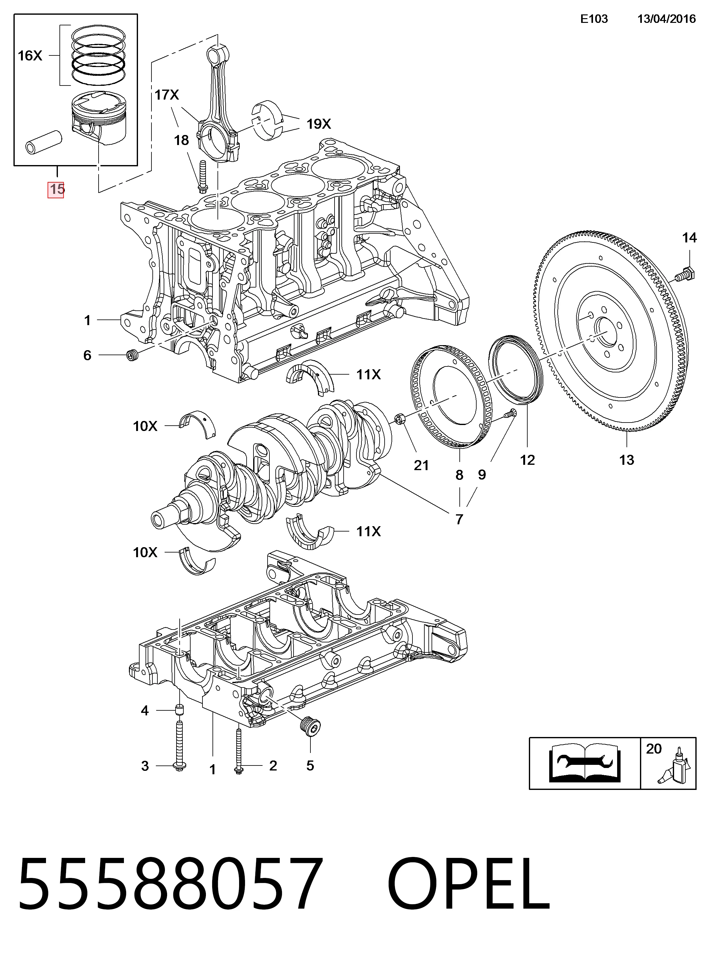  Поршень на 1 цилиндр Opel Corsa 