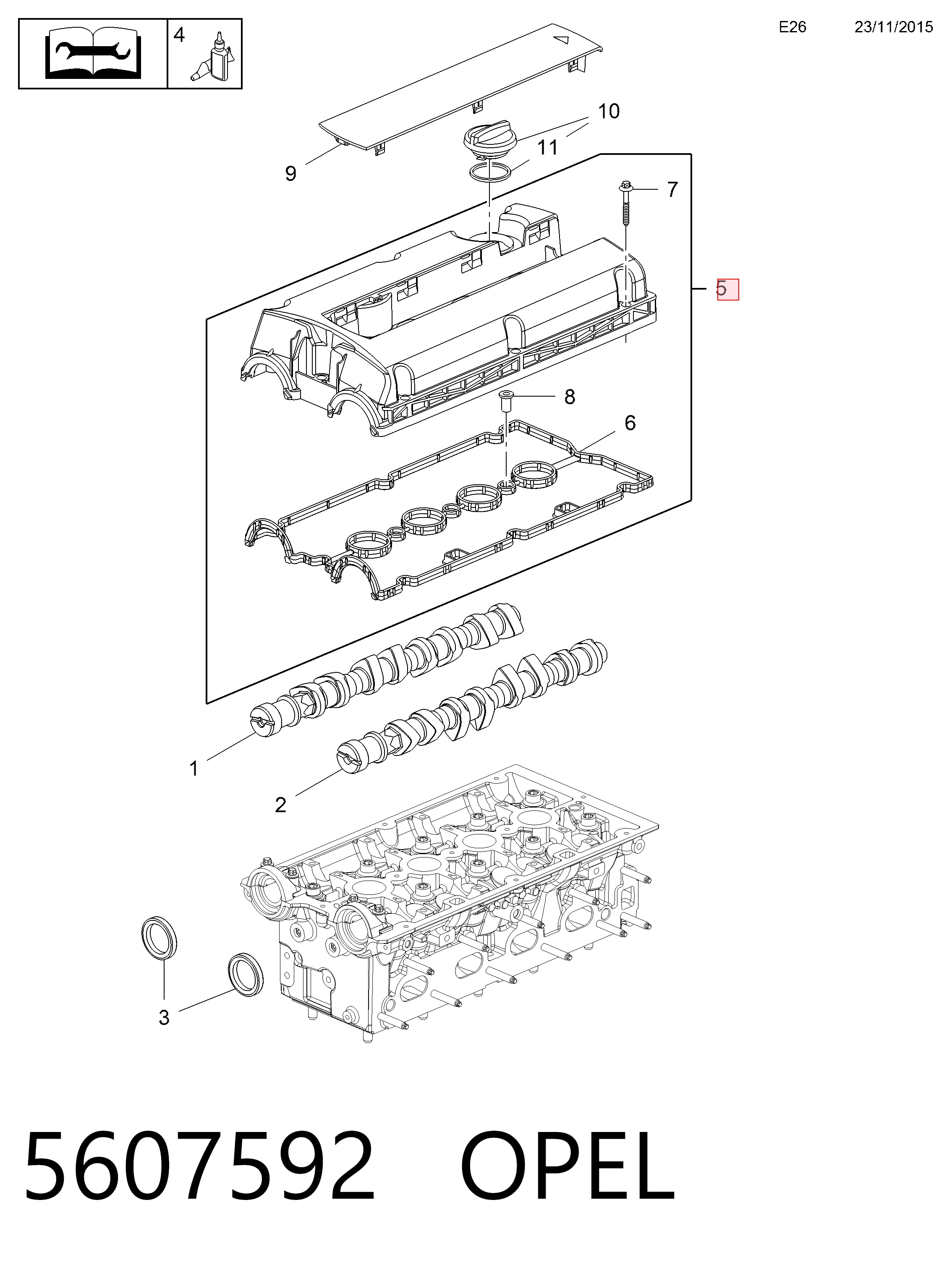 5607592 Opel Крышка двигателя