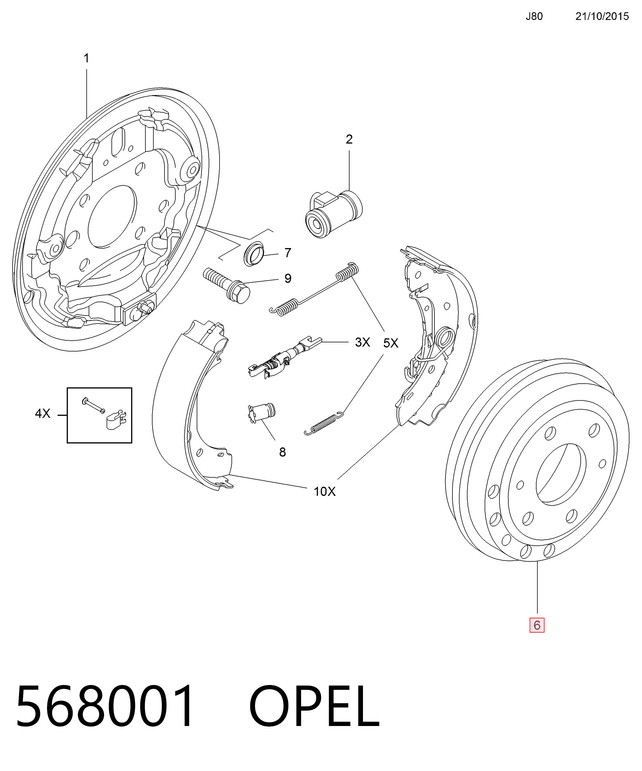 568001 Opel Барабанные тормозные колодки