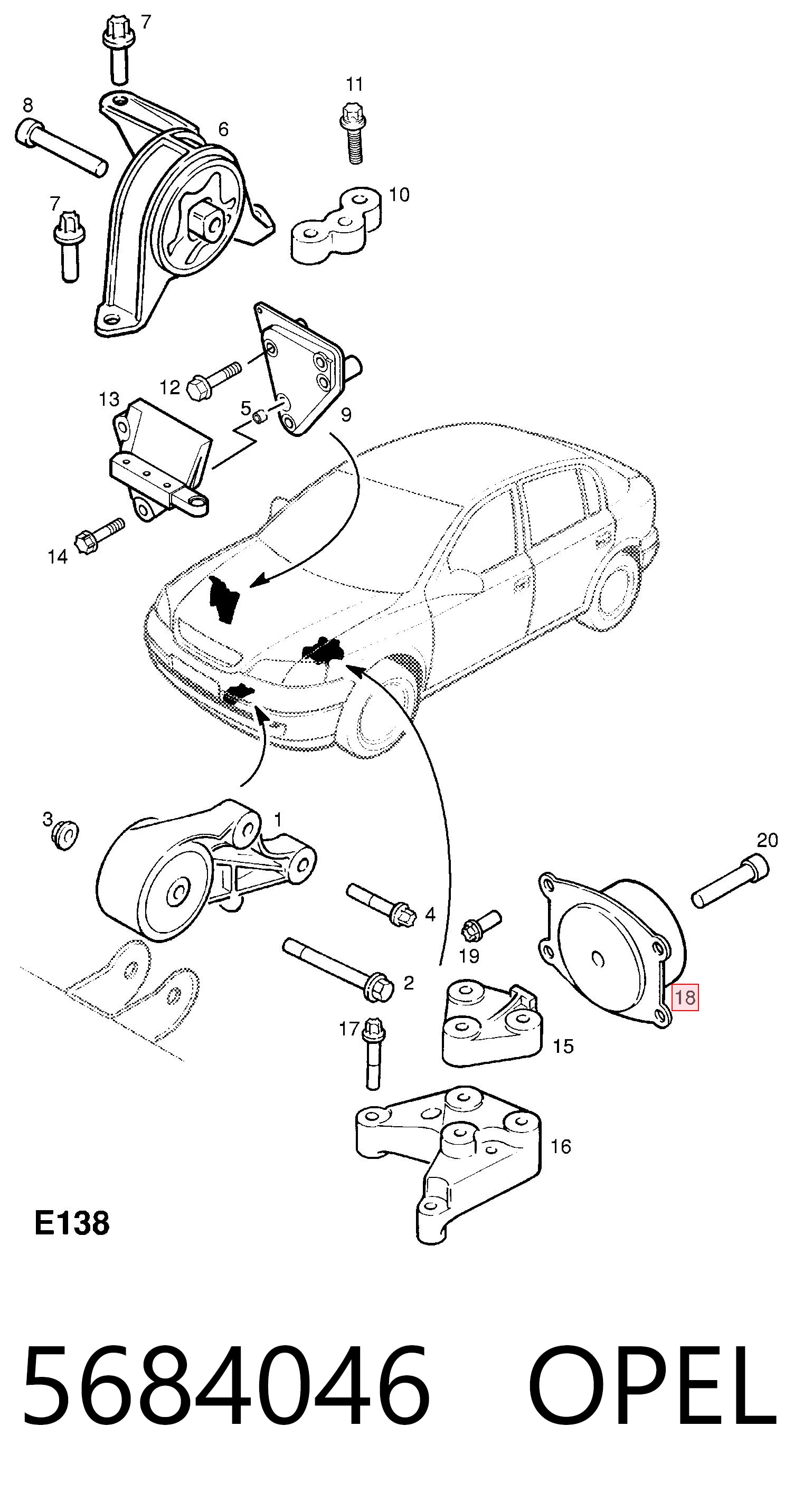 5684046 Opel Подушка (опора) двигателя, левая
