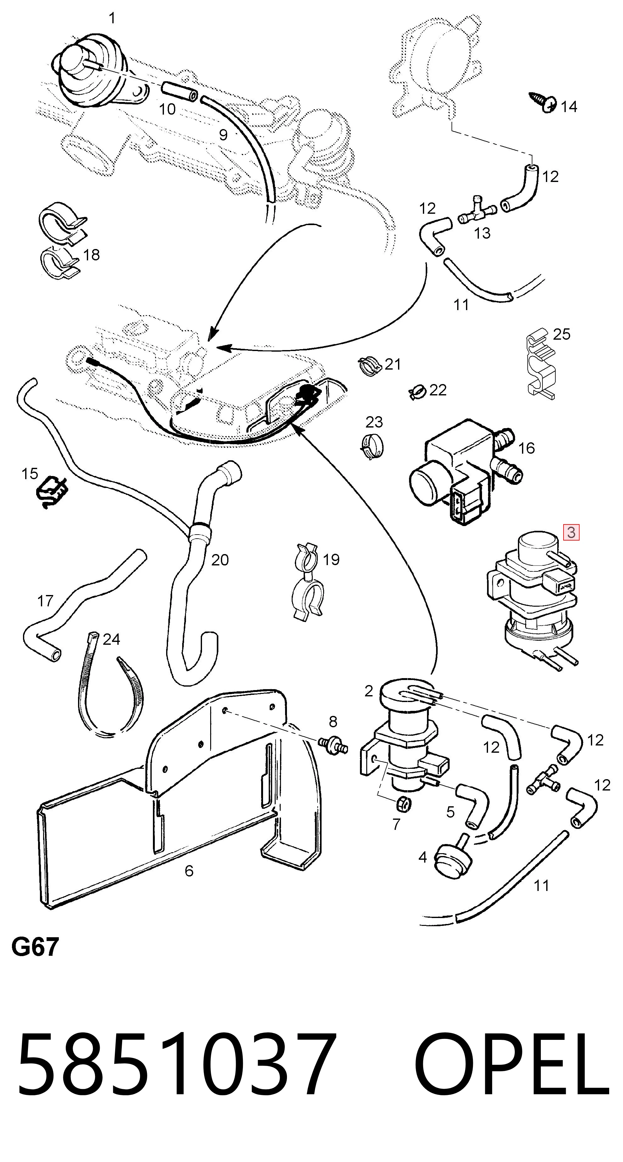5851037 Opel Клапан соленоид регулирования заслонки EGR