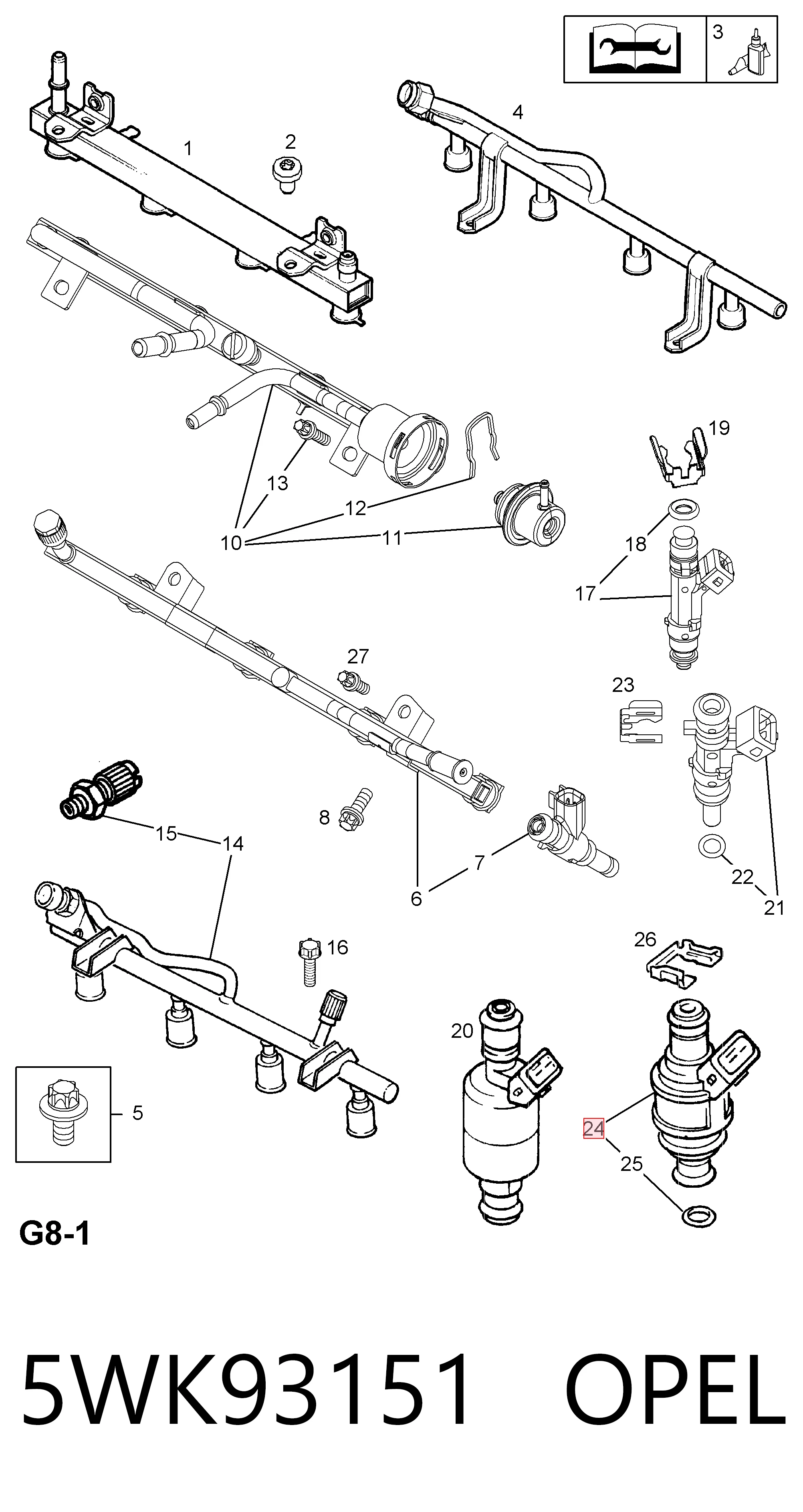 5WK93151 Opel Топливные форсунки