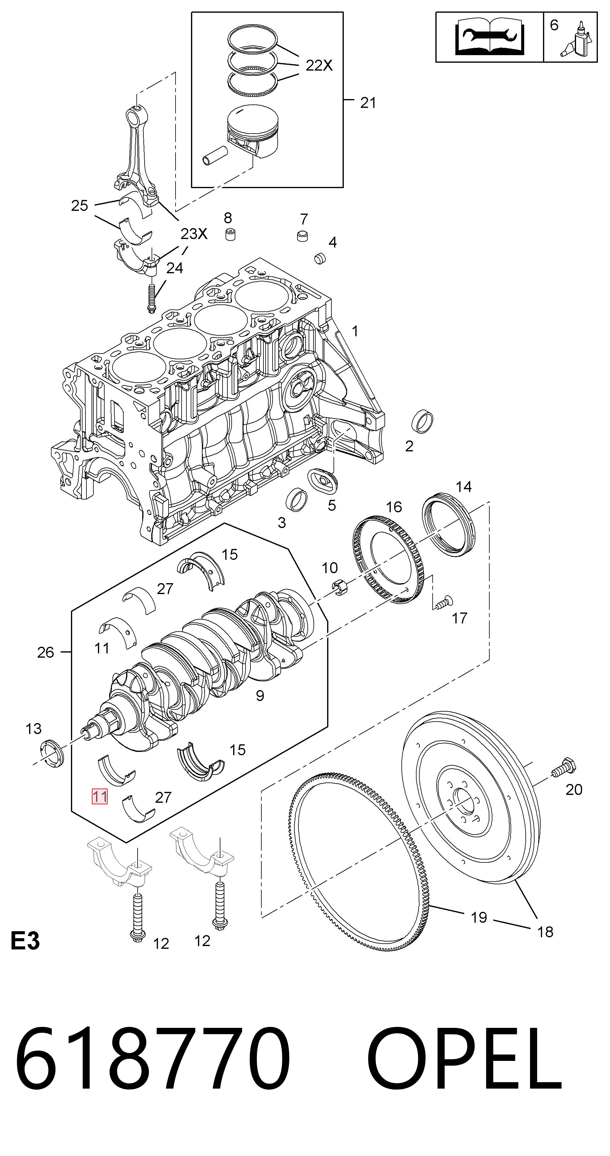 618770 Opel Комплект подшипников скольжения коленвала