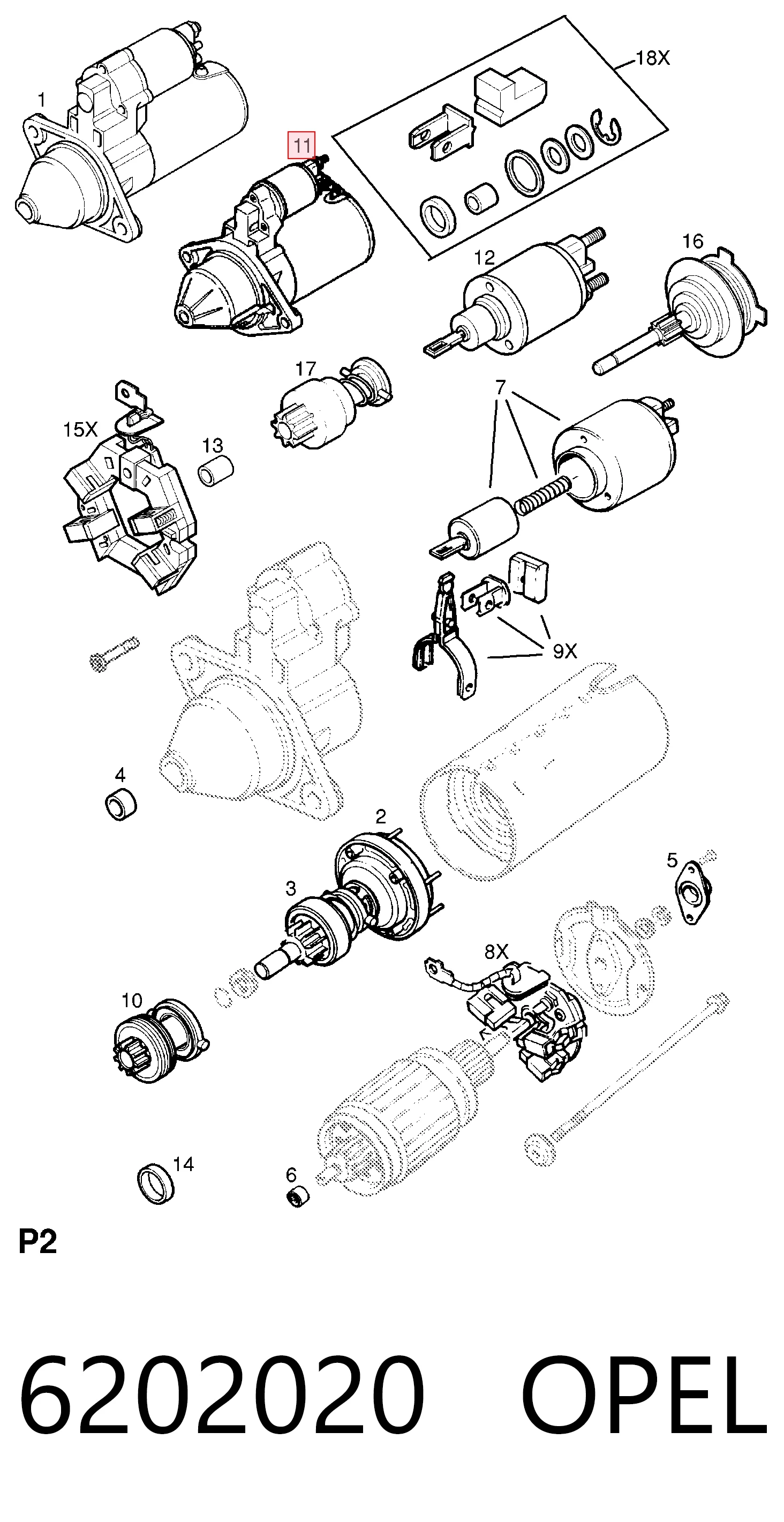 6202020 Opel Стартер автомобиля