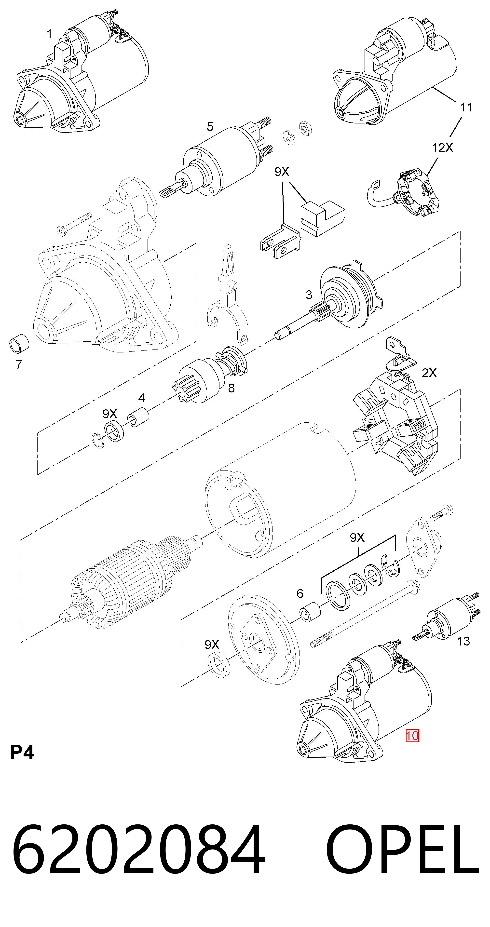 6202084 Opel Стартер автомобиля