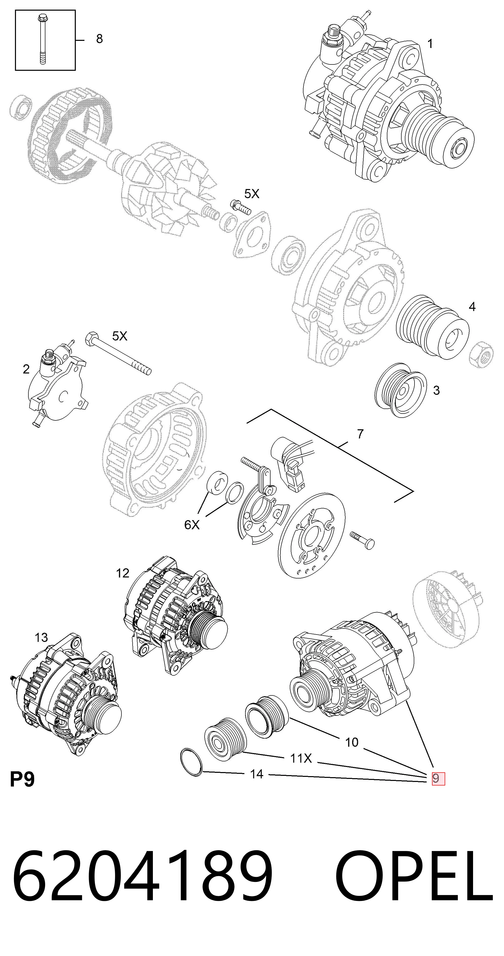 6204189 Opel Генератор автомобильный