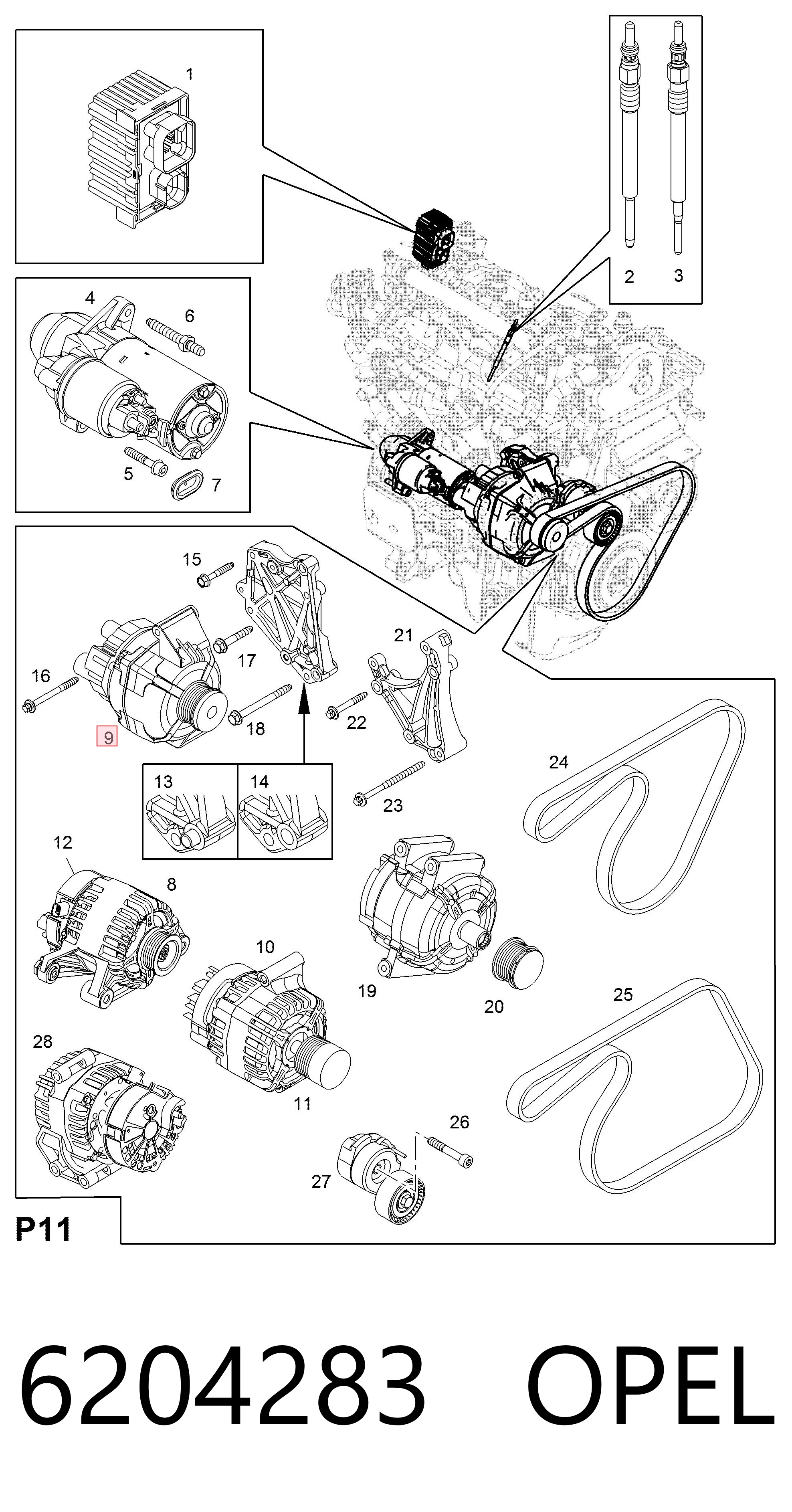 6204283 Opel Генератор автомобильный