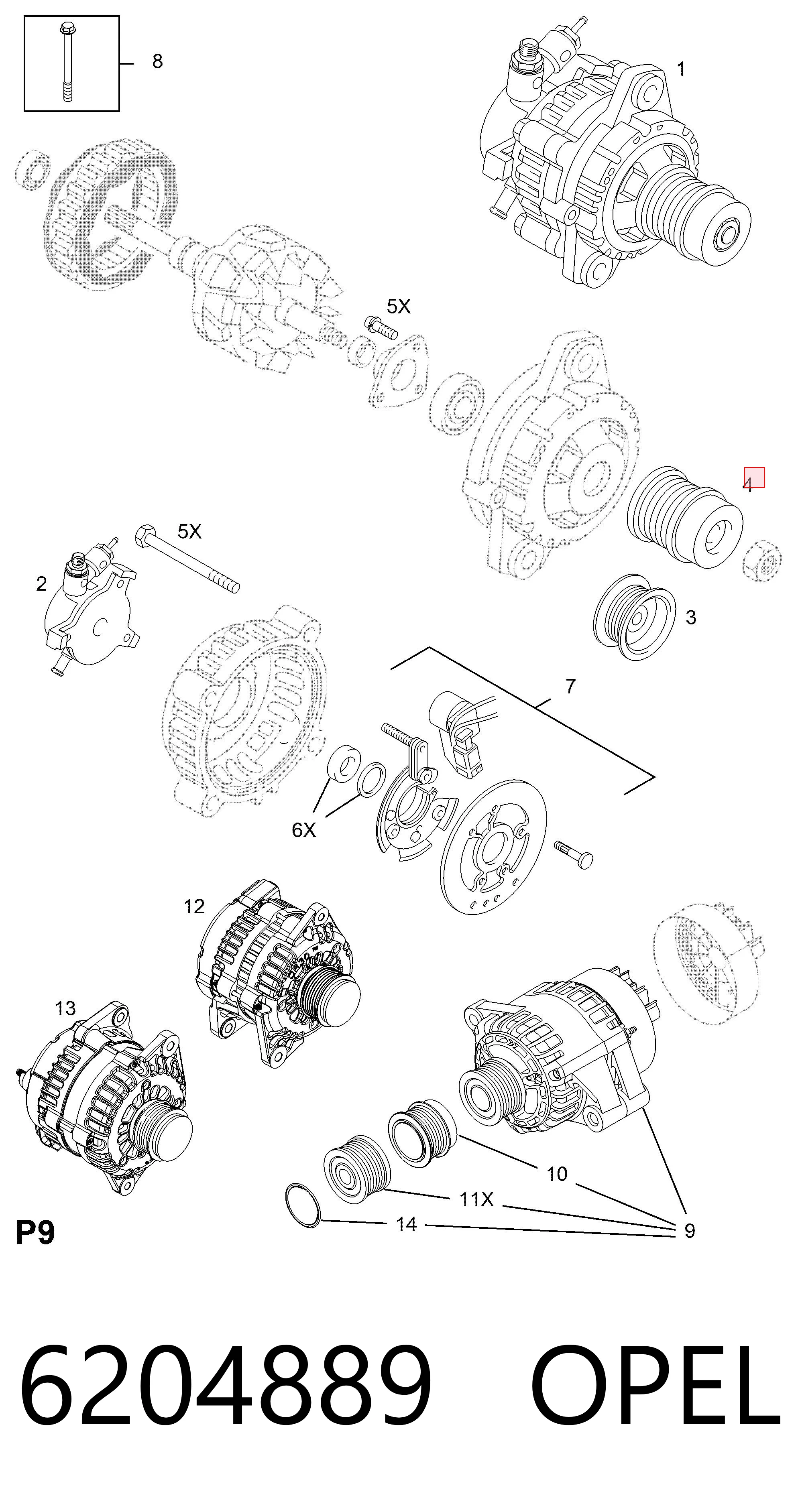 6204889 Opel Обгонная муфта генератора