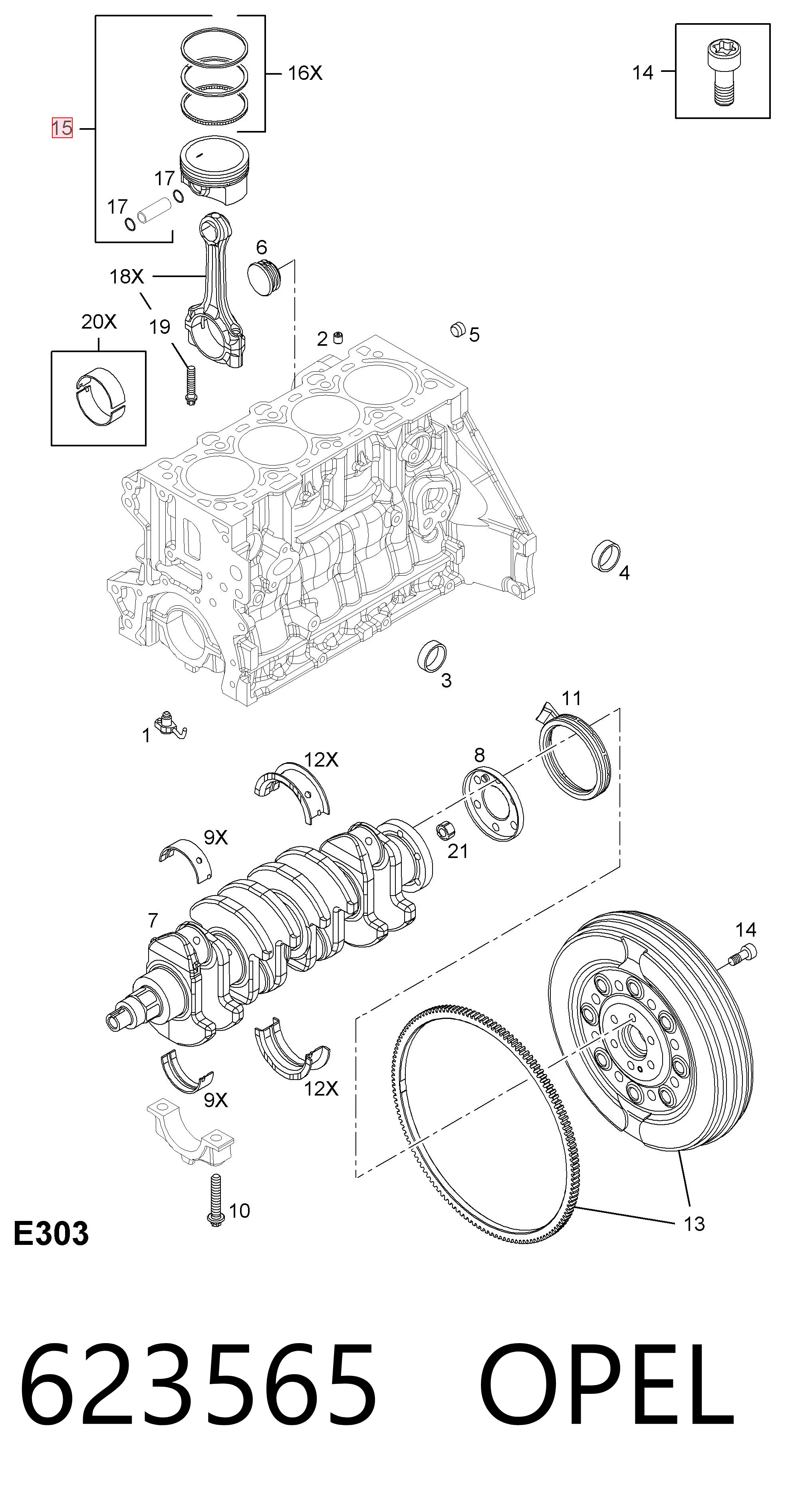 623565 Opel Поршень в комплекте на 1 цилиндр, STD