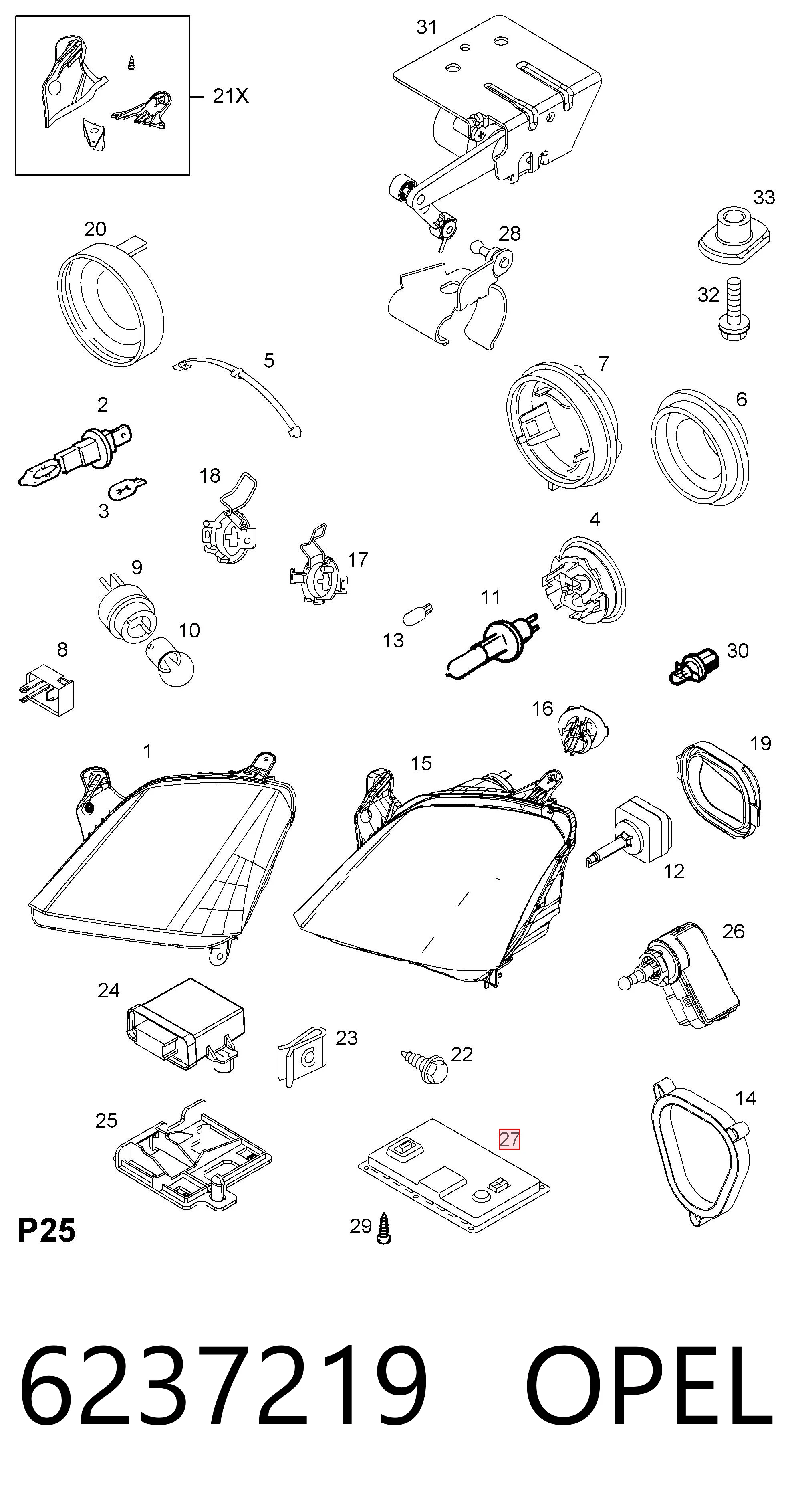 6237219 Opel Модуль управления биксеноном
