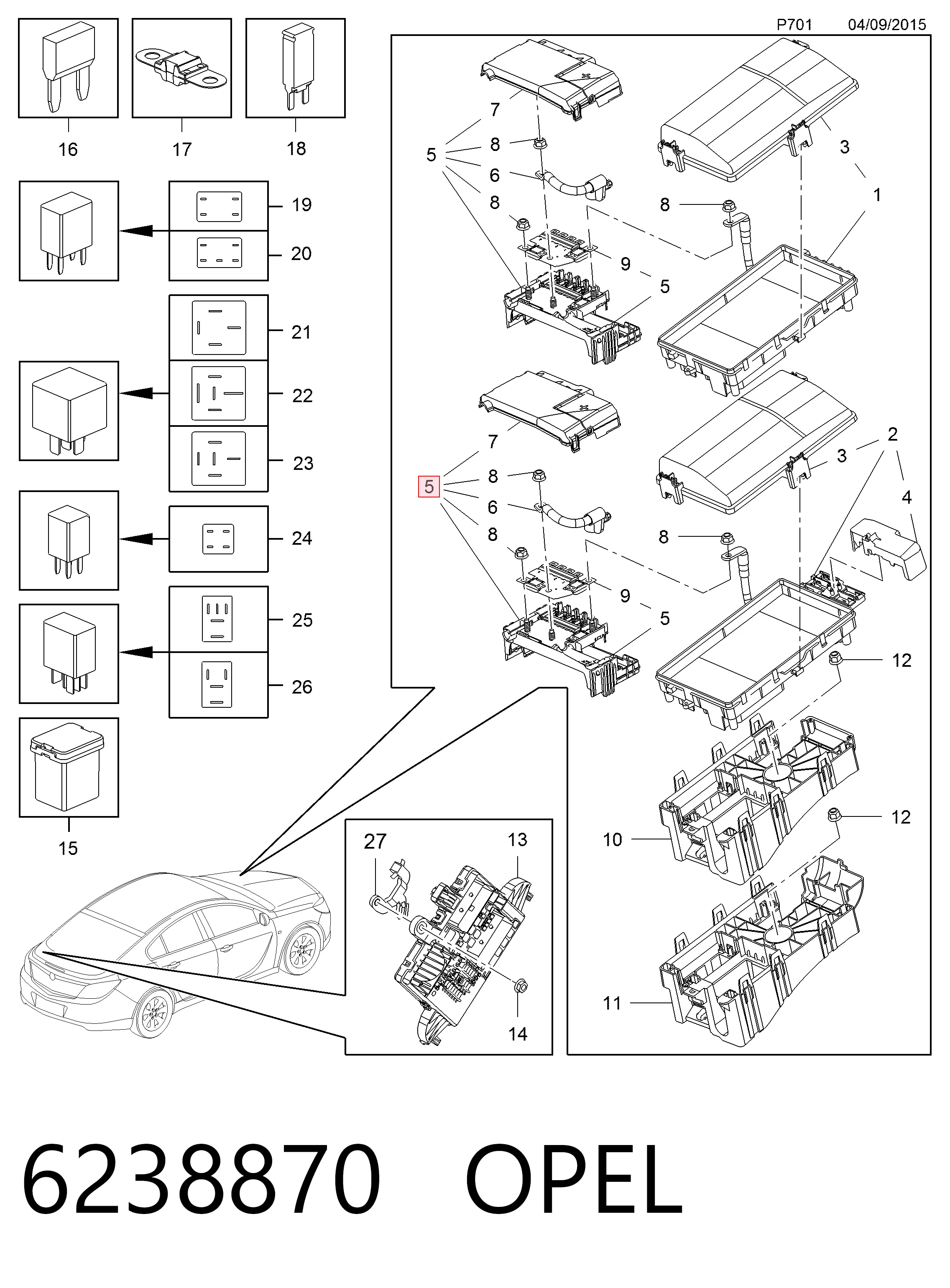 Монтажный блок предохранителей на Opel Insignia A G09