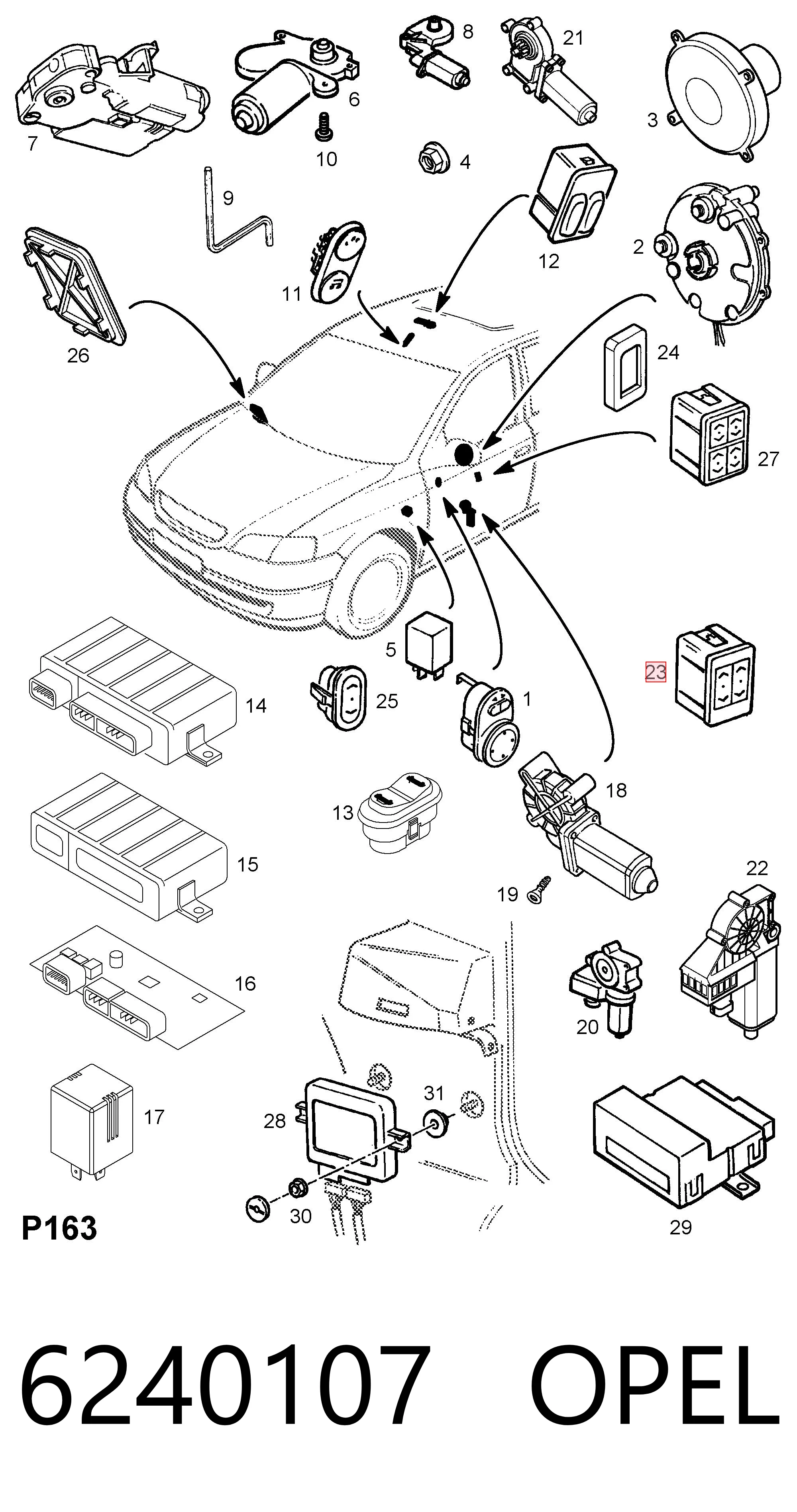 6240107 Opel Кнопки переднего левого стекло подъёмника