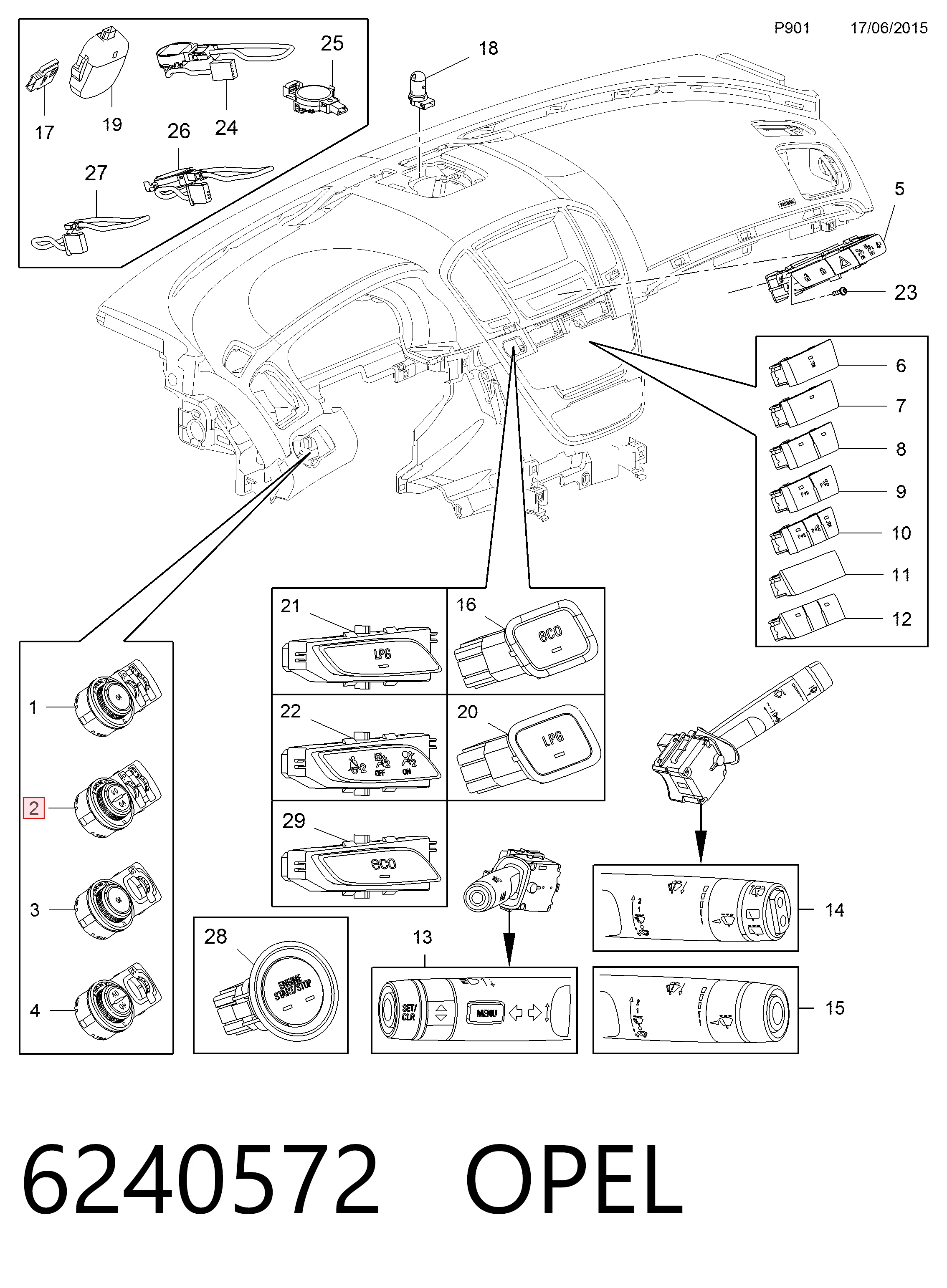 13268720 Peugeot/Citroen Переключатель света фар на "торпедо"