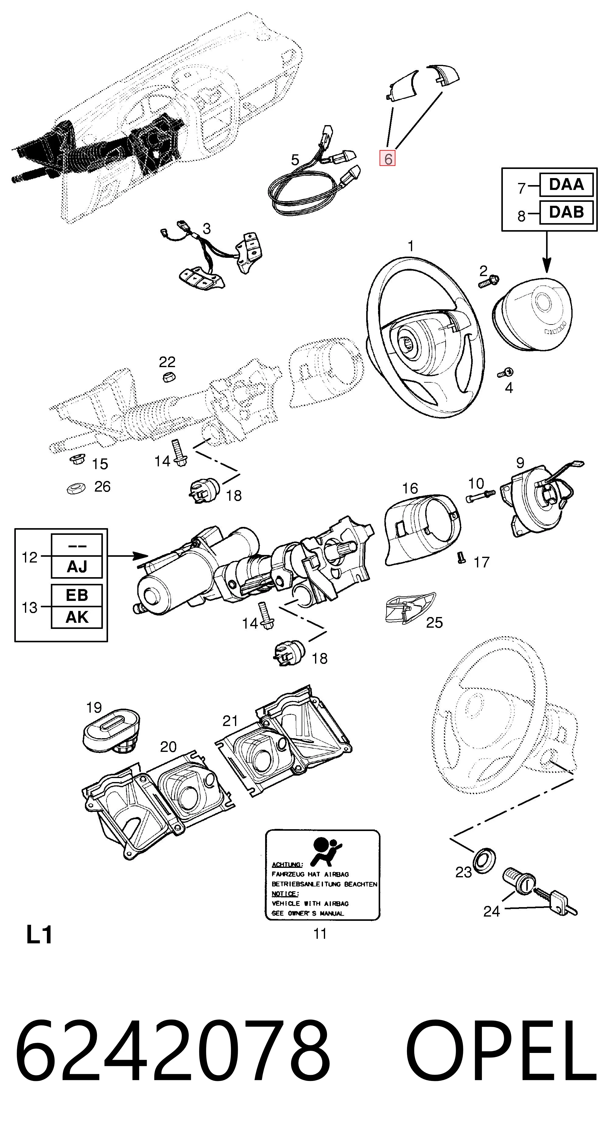 6242078 Opel Выключатель звукового сигнала