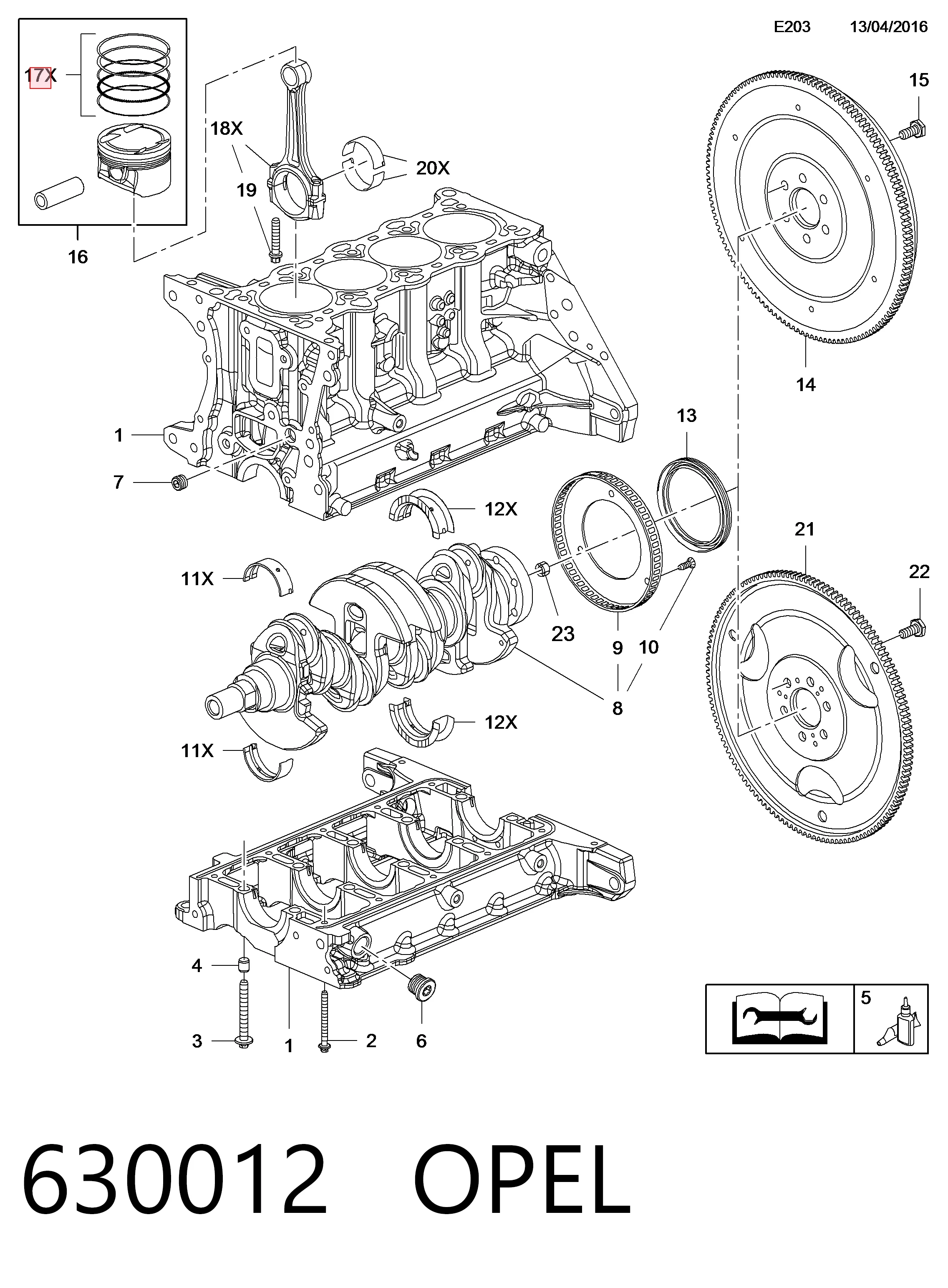 630012 Opel Поршневые кольца на 1 цилиндр, STD