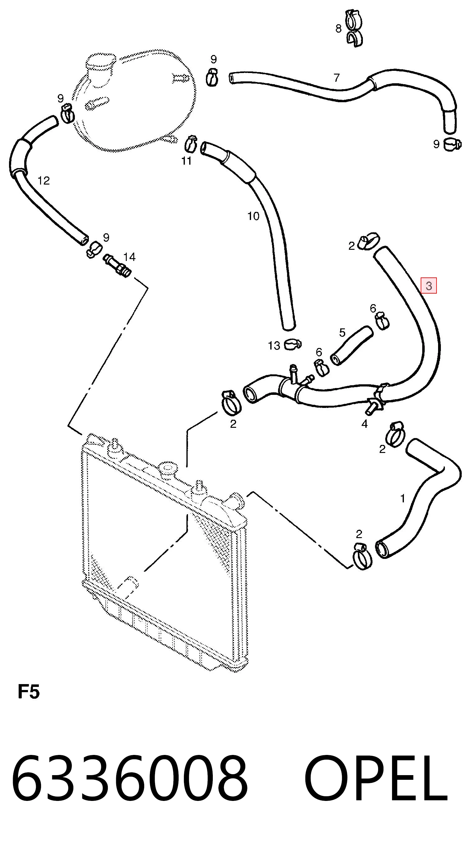 6336008 Opel Тройник системы охлаждения
