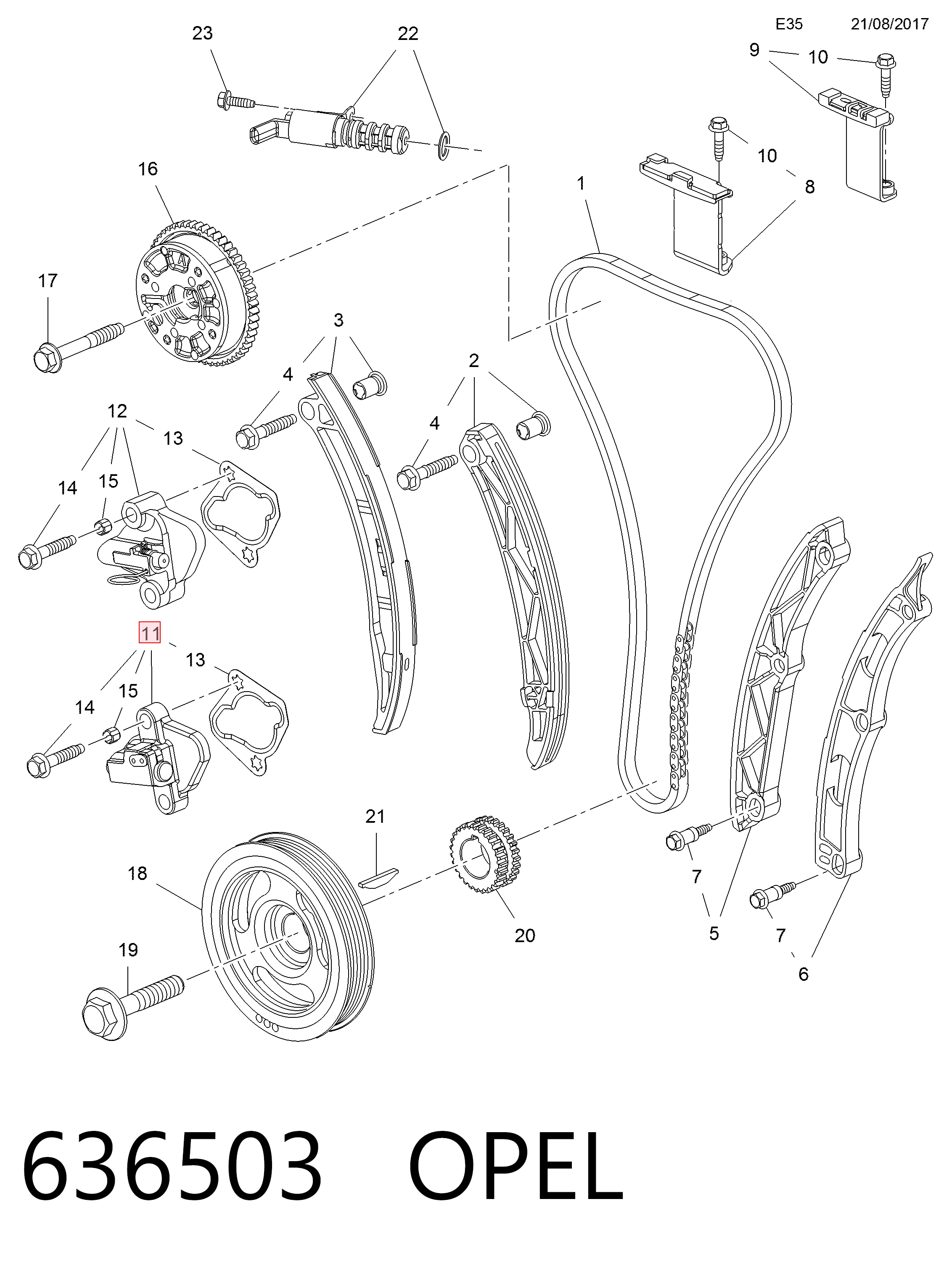Натяжитель цепи ГРМ Opel 0636503 цена, от 13.94 USD