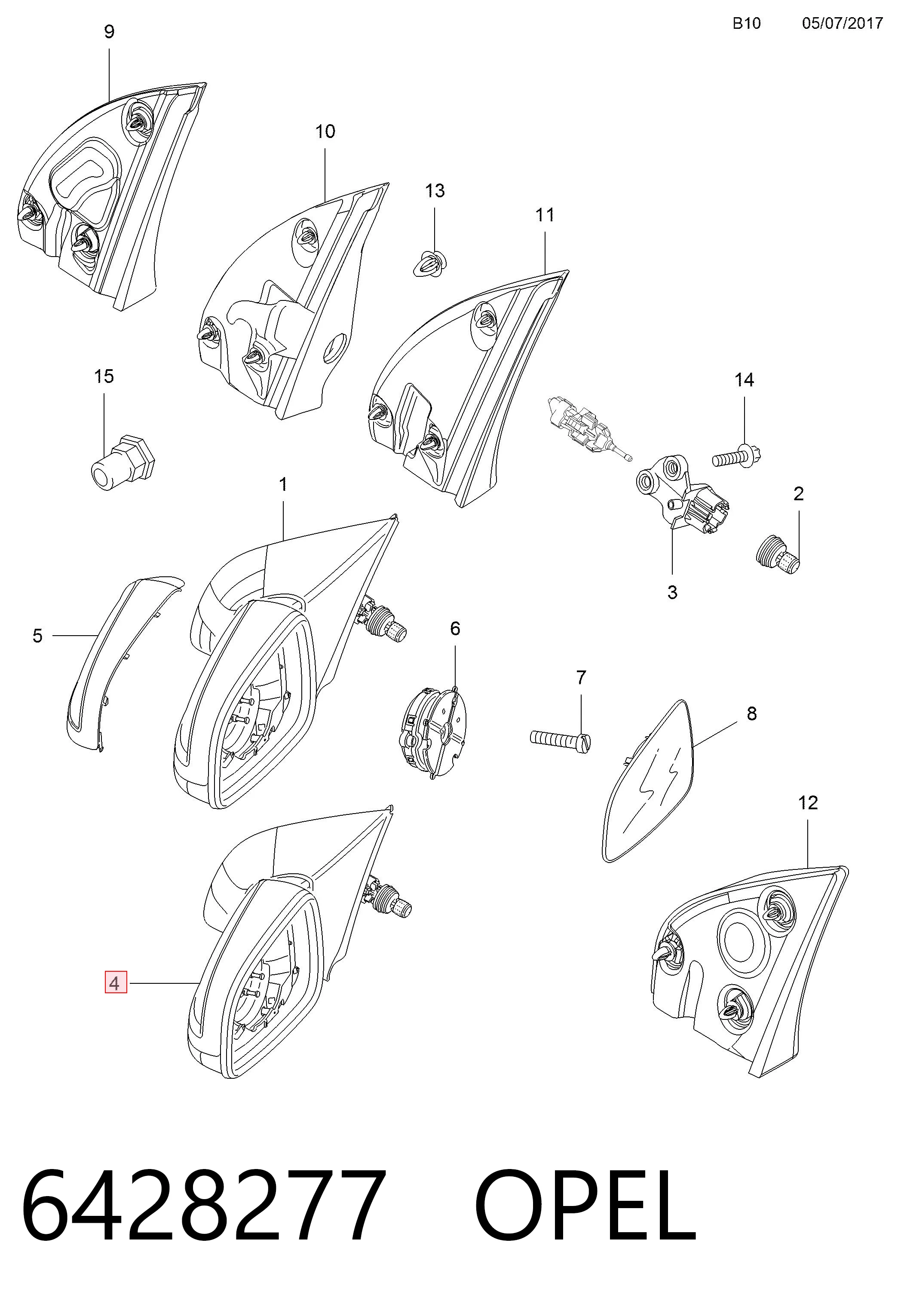 Левое боковое зеркало 13253341 General Motors