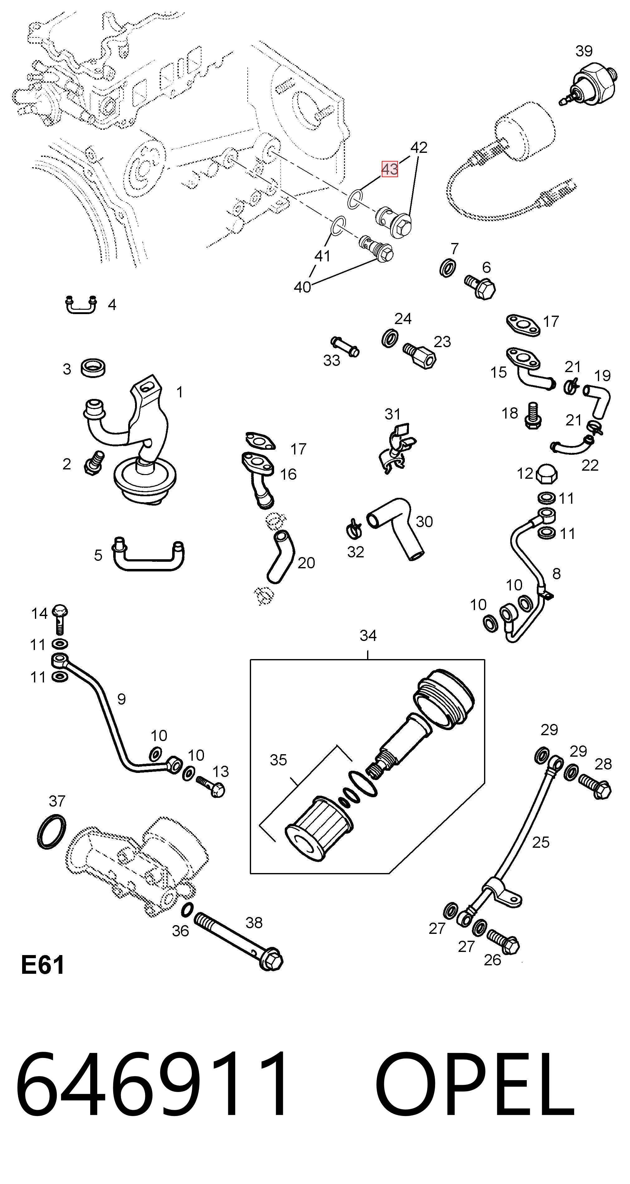646911 Opel Кольцо уплотнительное системы охлаждения