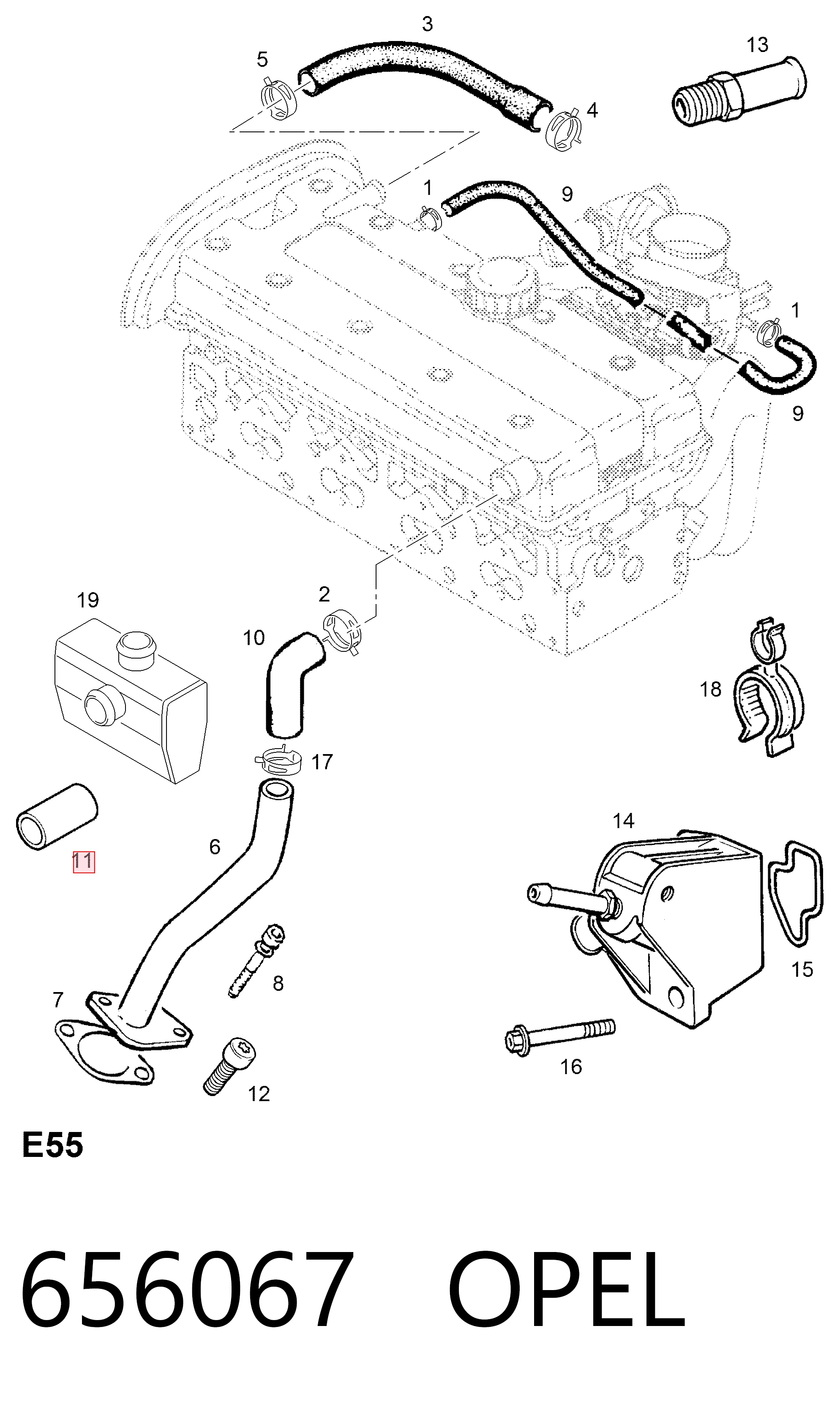 656067 Opel Шланг для удаления воздуха
